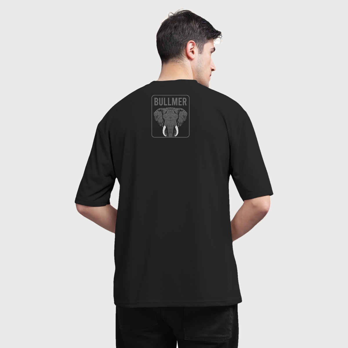 Bullmer Men's Oversized T-shirt Front and Back Printed | Trendy Black | M