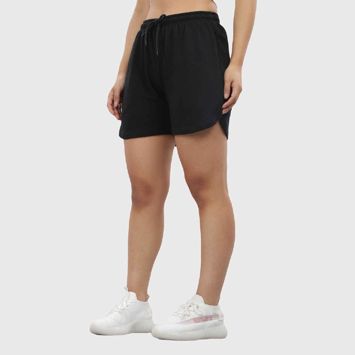 Springman Solid Black shorts With Elastic & Drawstring For Women | XL