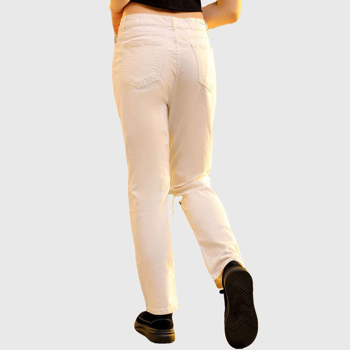 Freehand Women's Printed Straight Fit Denim Jeans | White - 30