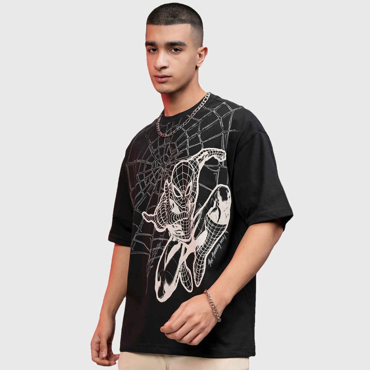 Highlander Men's Marvel Spider-Man Oversized Drop Shoulder T-shirt | Black - XL