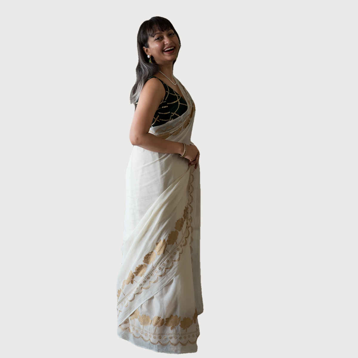 Suta Beige Cotton Viscose Saree