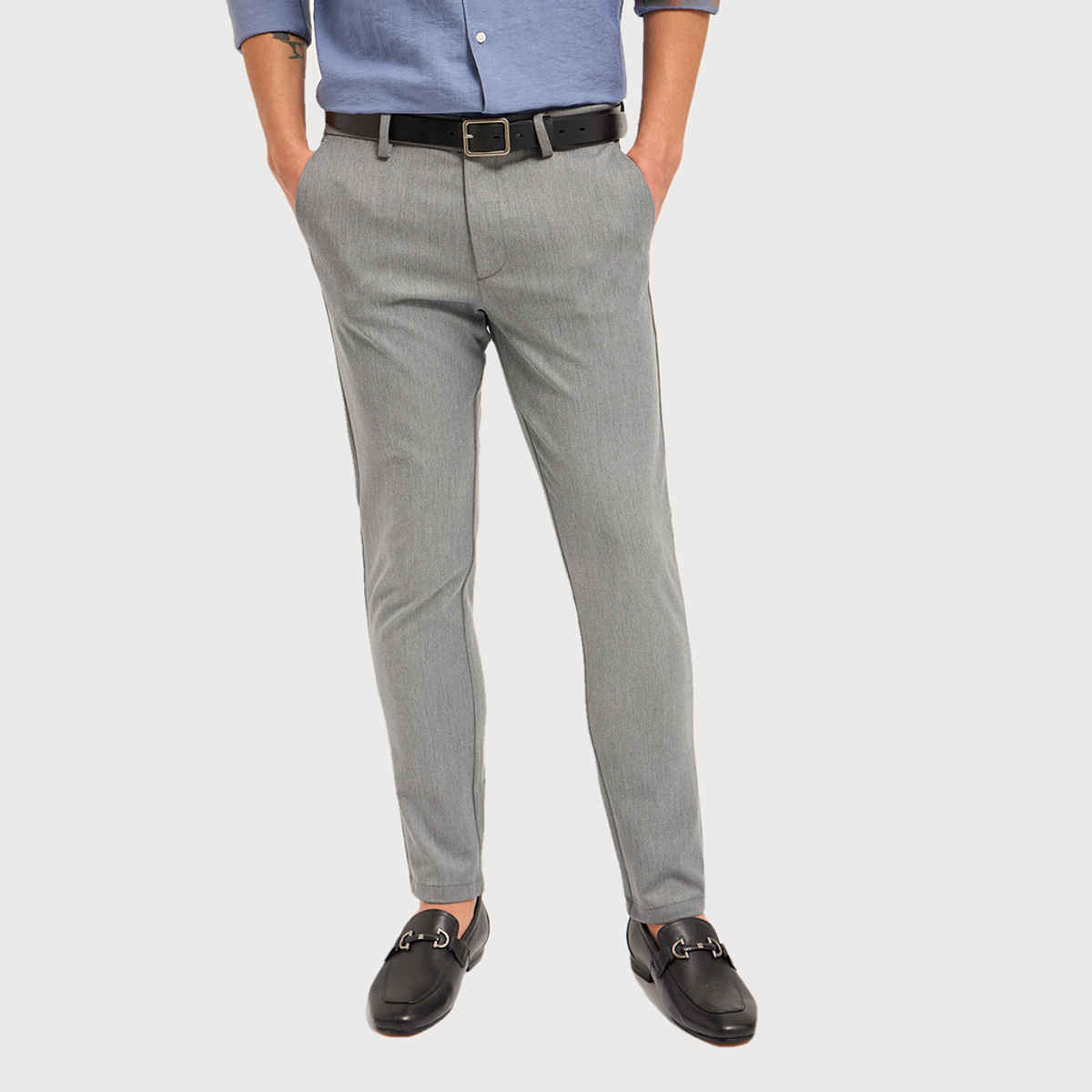 The Bear House Men 4 Way Stretch Solid Formal Trouser - Pagar | Grey | 36