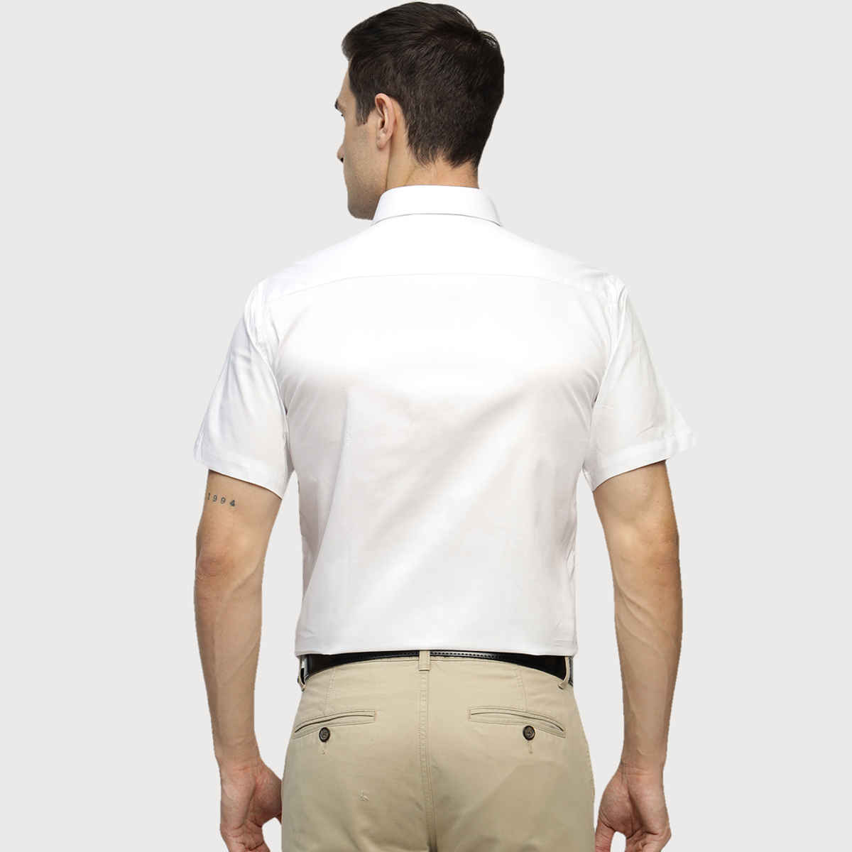 Hancock Men's Pure Cotton Slim Fit Formal Shirt | L | Half Sleeves | White