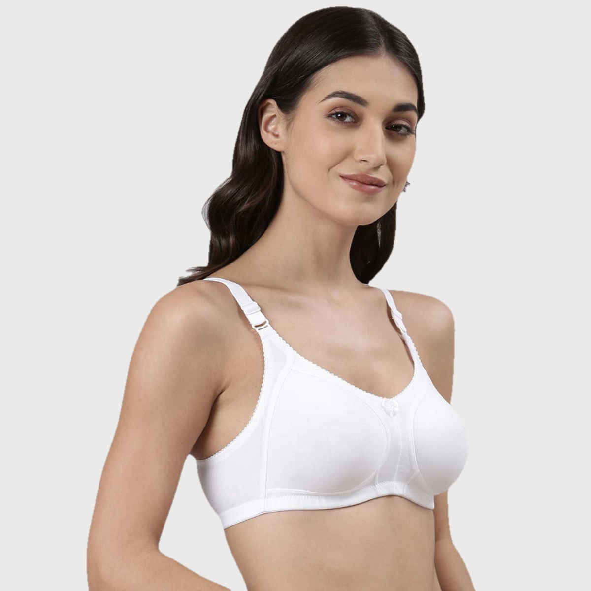 Dollar Missy Women's Combed With Stretchy Elastane Wire-Free Panelled Support Bra | White - 34D