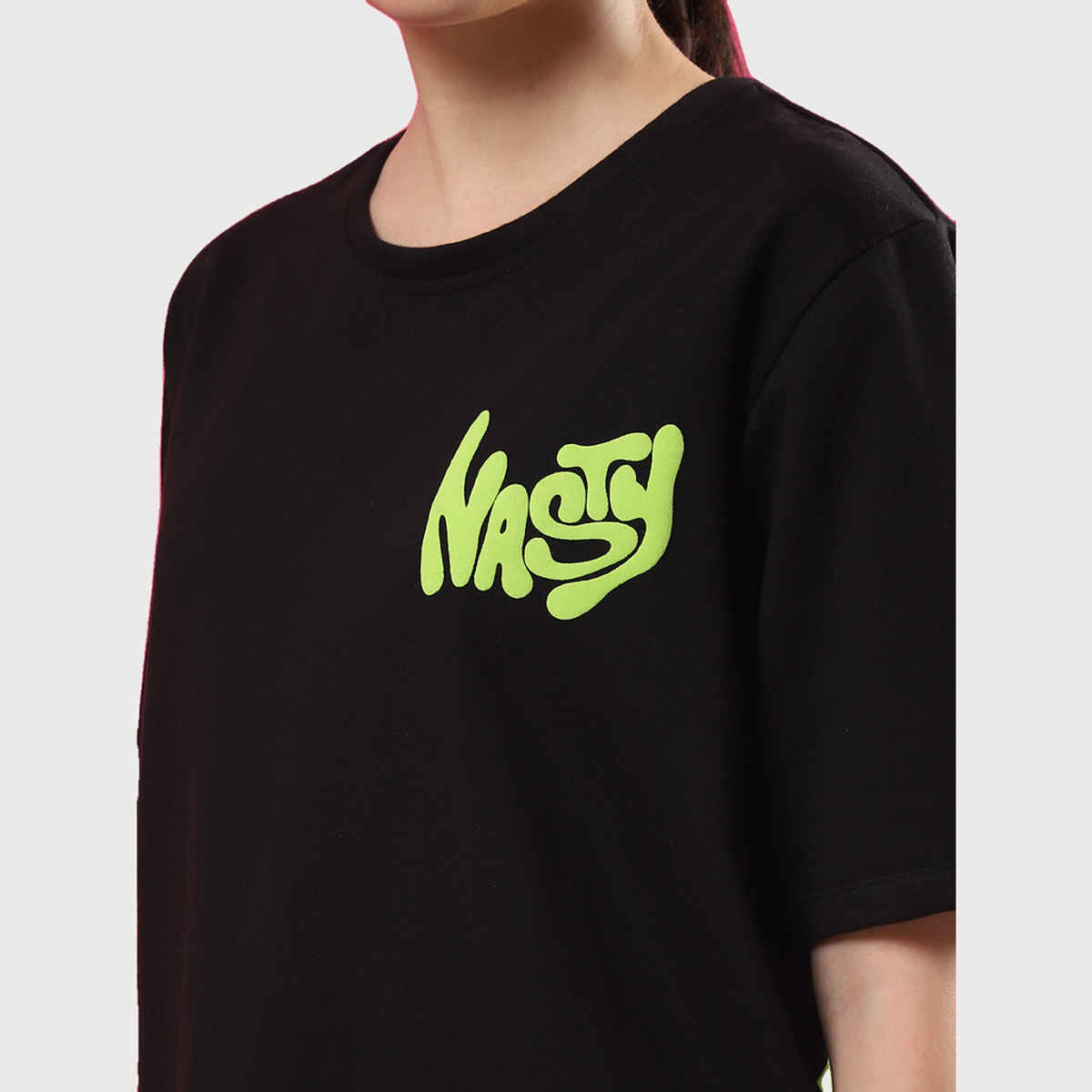 Rigo Women Terry Oversized Back Printed T-shirt | Black - M