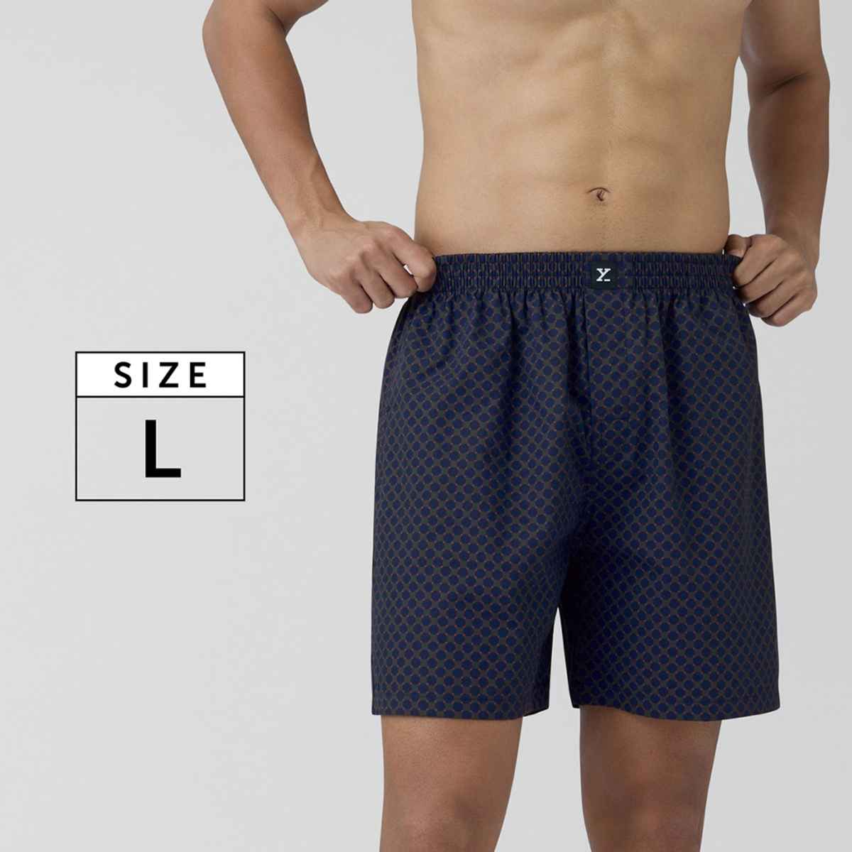 XYXX Men's Cotton Printed Boxer Shorts with Side Pockets, Blue Circle| L