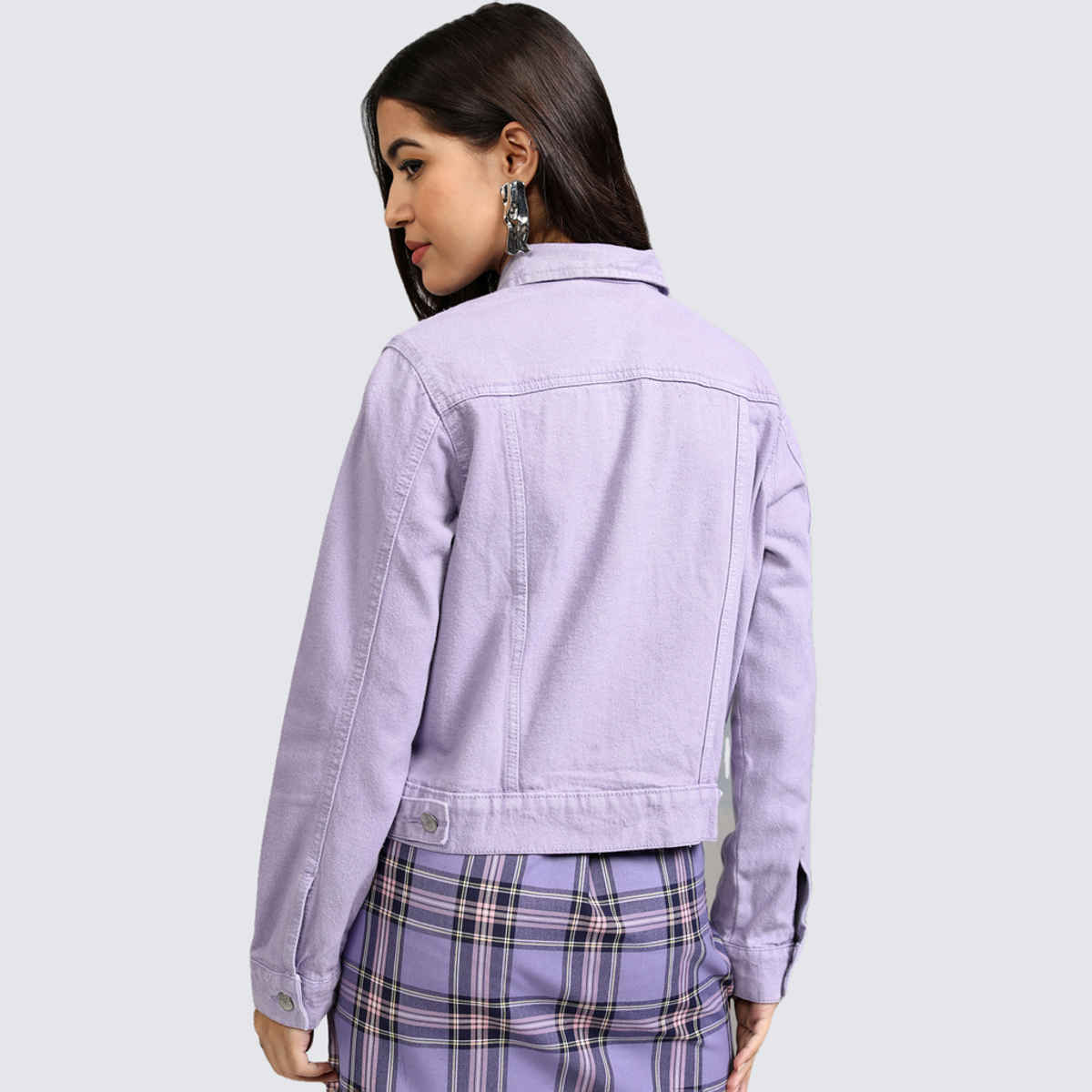 Tokyo Talkies Women's Solid Denim Jacket | Violet - M