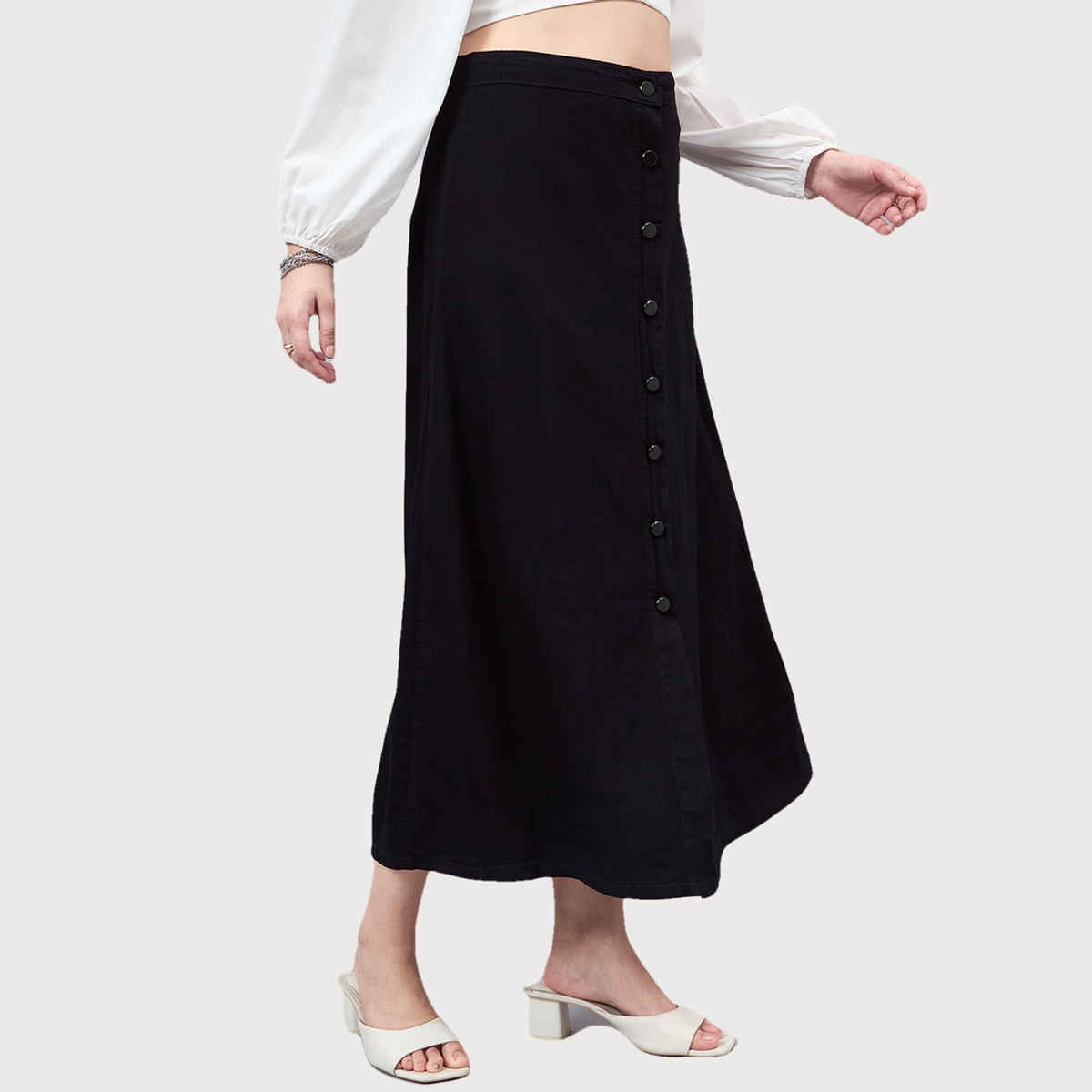 Style Quotient Women A-Line Maxi Denim Skirt | 28 | SS24SQMADONNA - Black