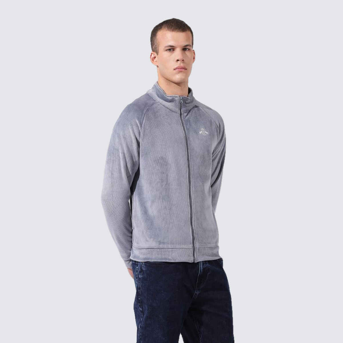 The Indian Garage Co Men's Regular Self Design Sweatshirt | Silver - M