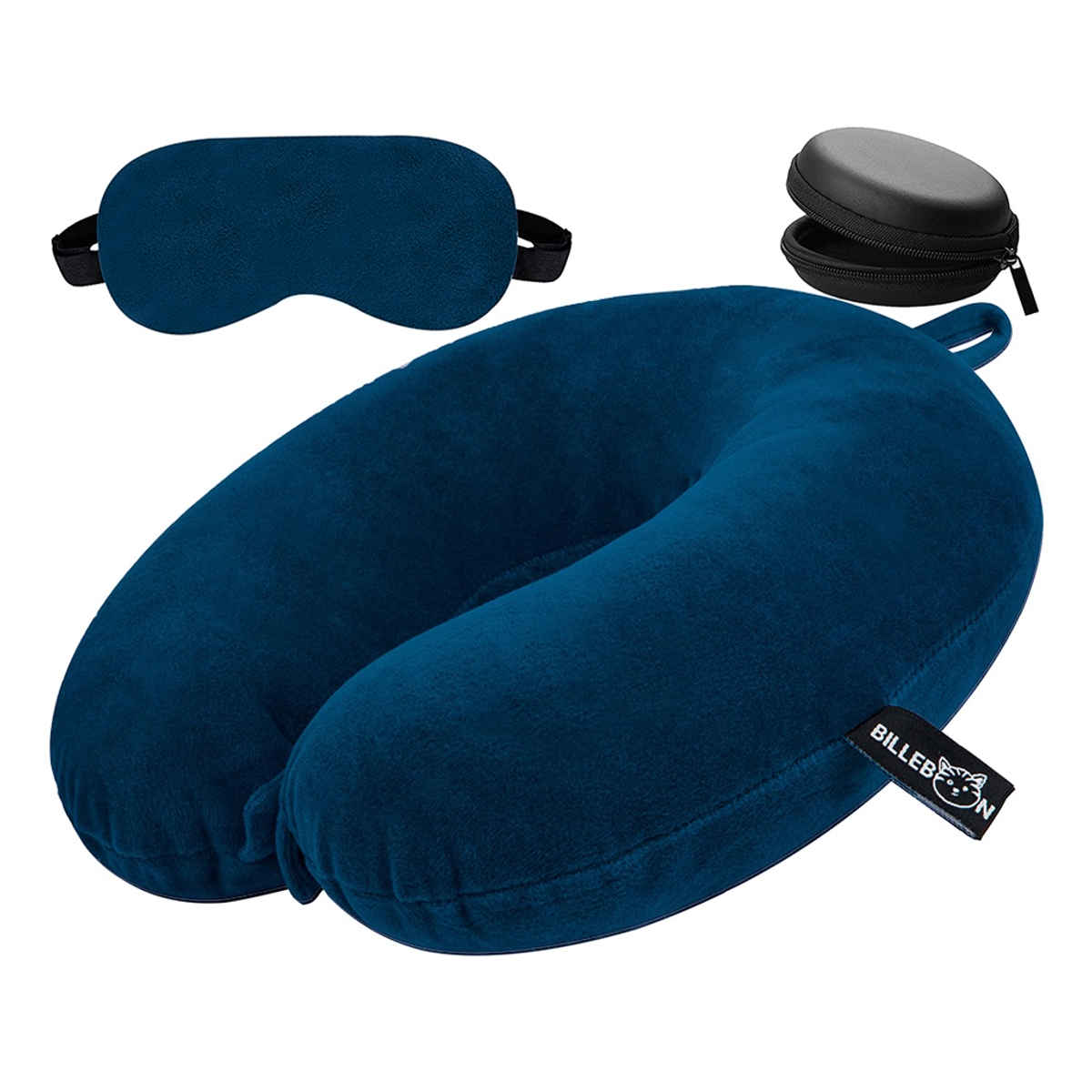 Billebon Unisex Solid Polyester Neck Pillow with Eye Mask | Blue - Free Size