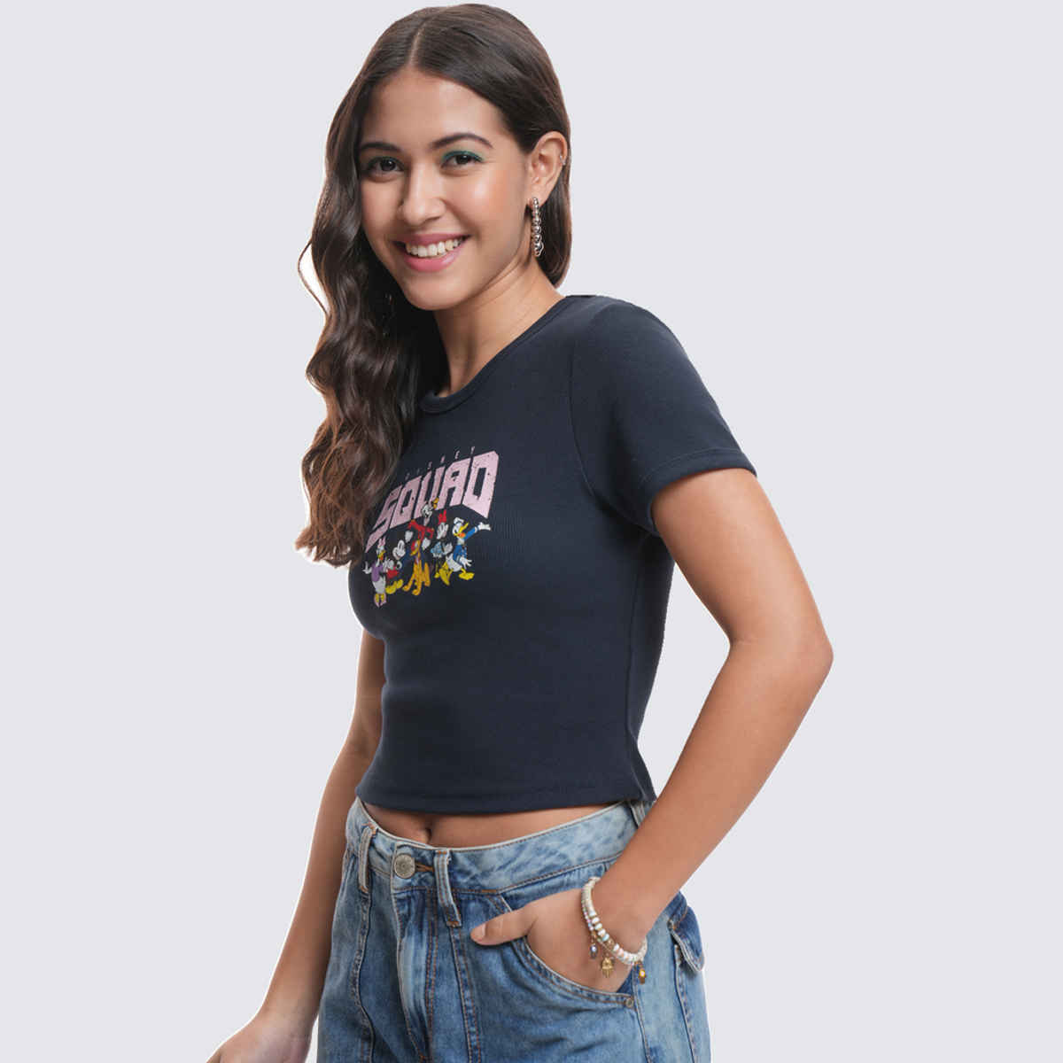 Tokyo Talkies Disney Women's Mickey & Friends Printed Crop T-shirt | Navy - S