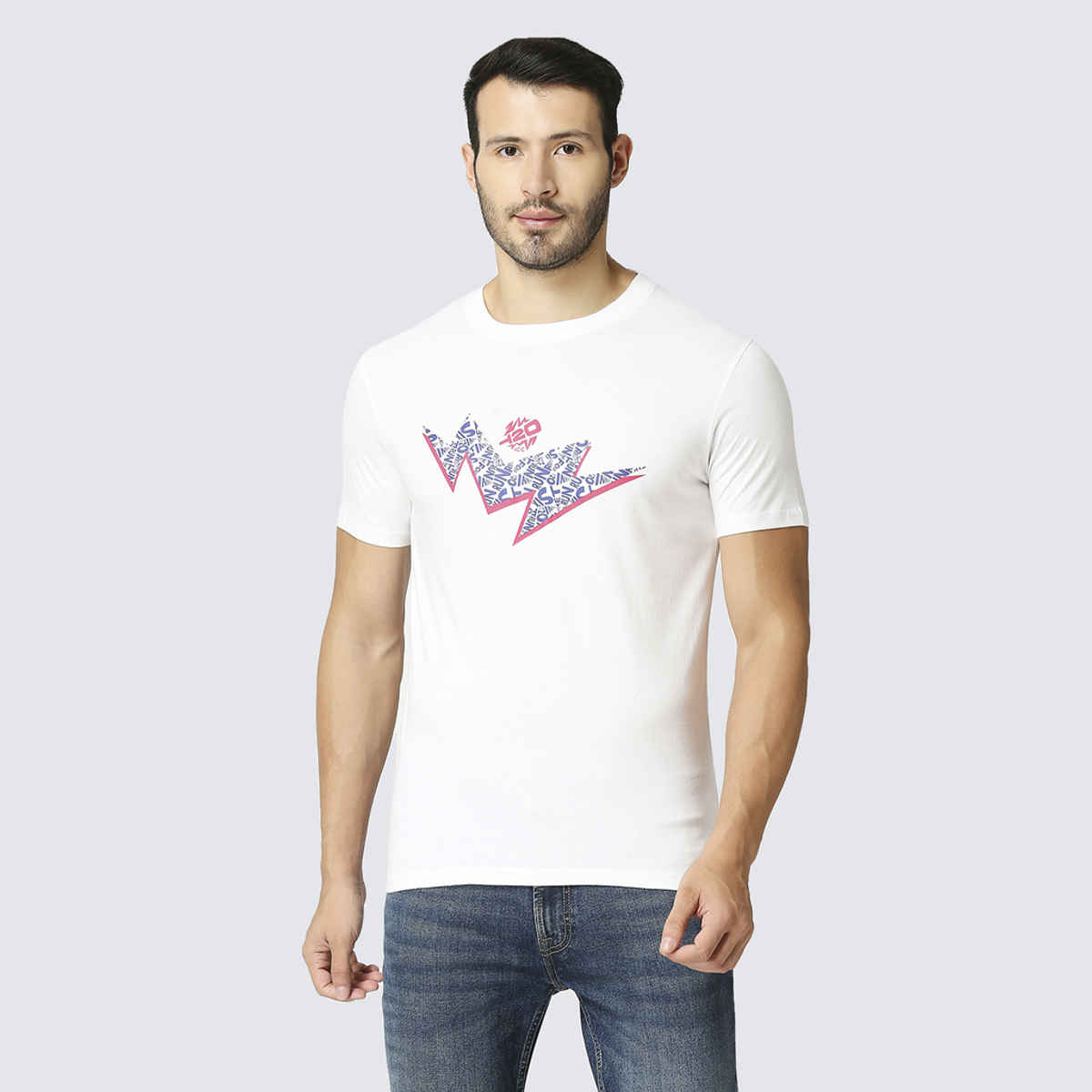 Team India Cotton Tshirt (L) - Official ICC T20 Team India (White)