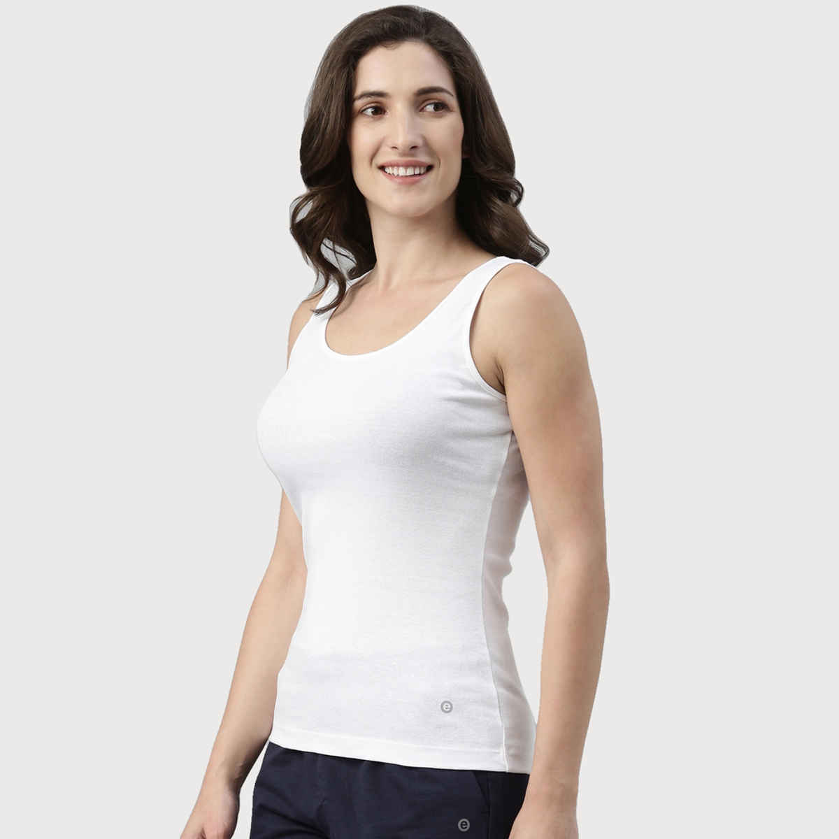 Enamor Women's E025 Slim Fit Tank Top|Stay New Finish | White-L