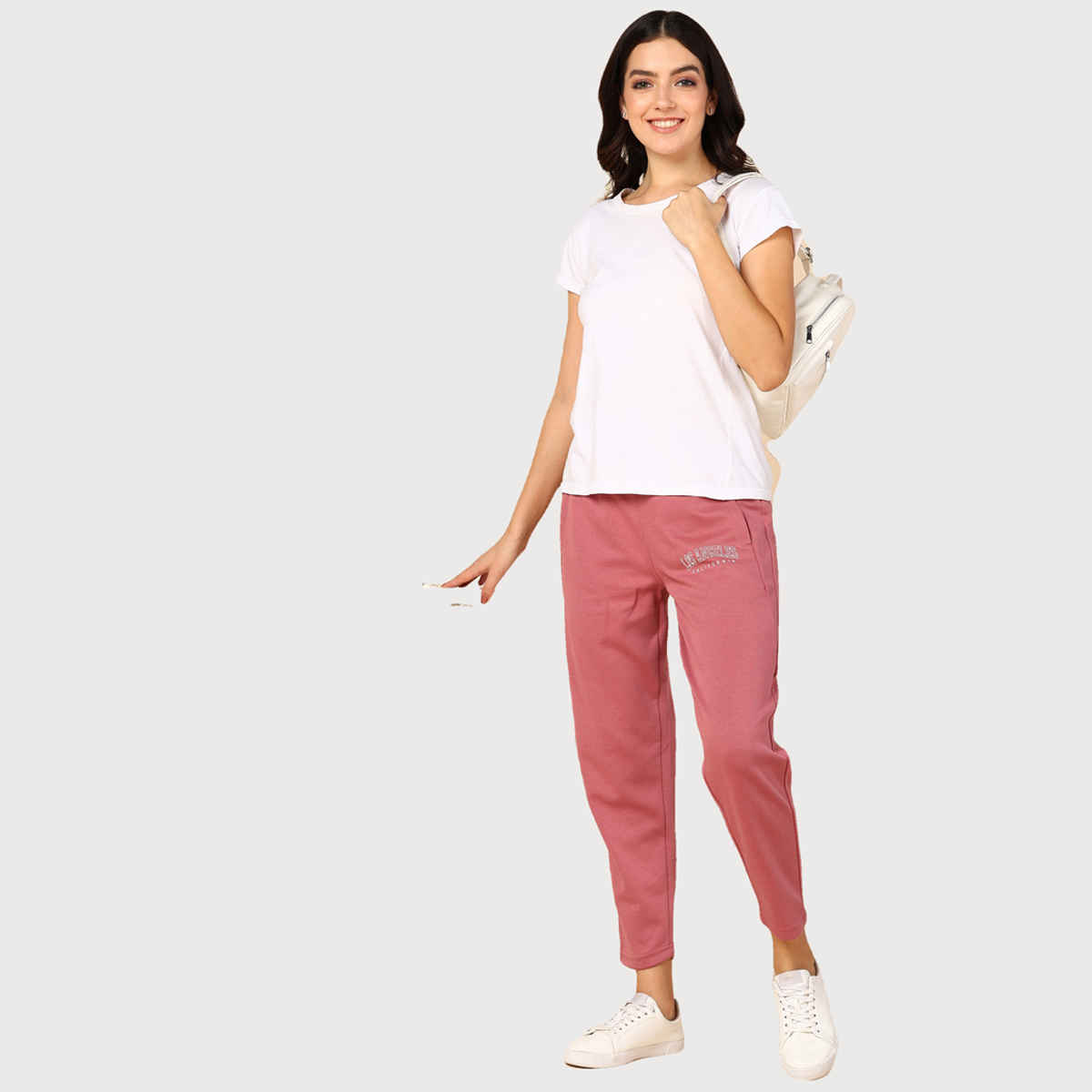 Alan Jones Women's Ankle-Length Cotton Trackpant | Comfort Fit | Heavy GSM Fabric | Pink - L