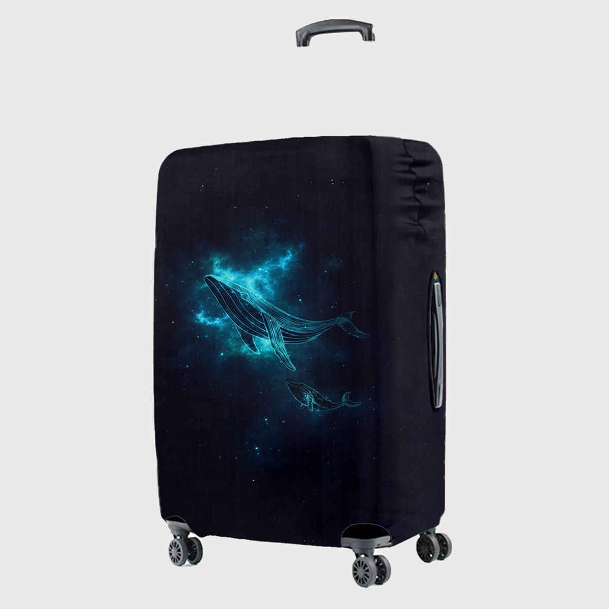 Cortina Elastic Whale Printed Luggage Cover | Blue & Black - M