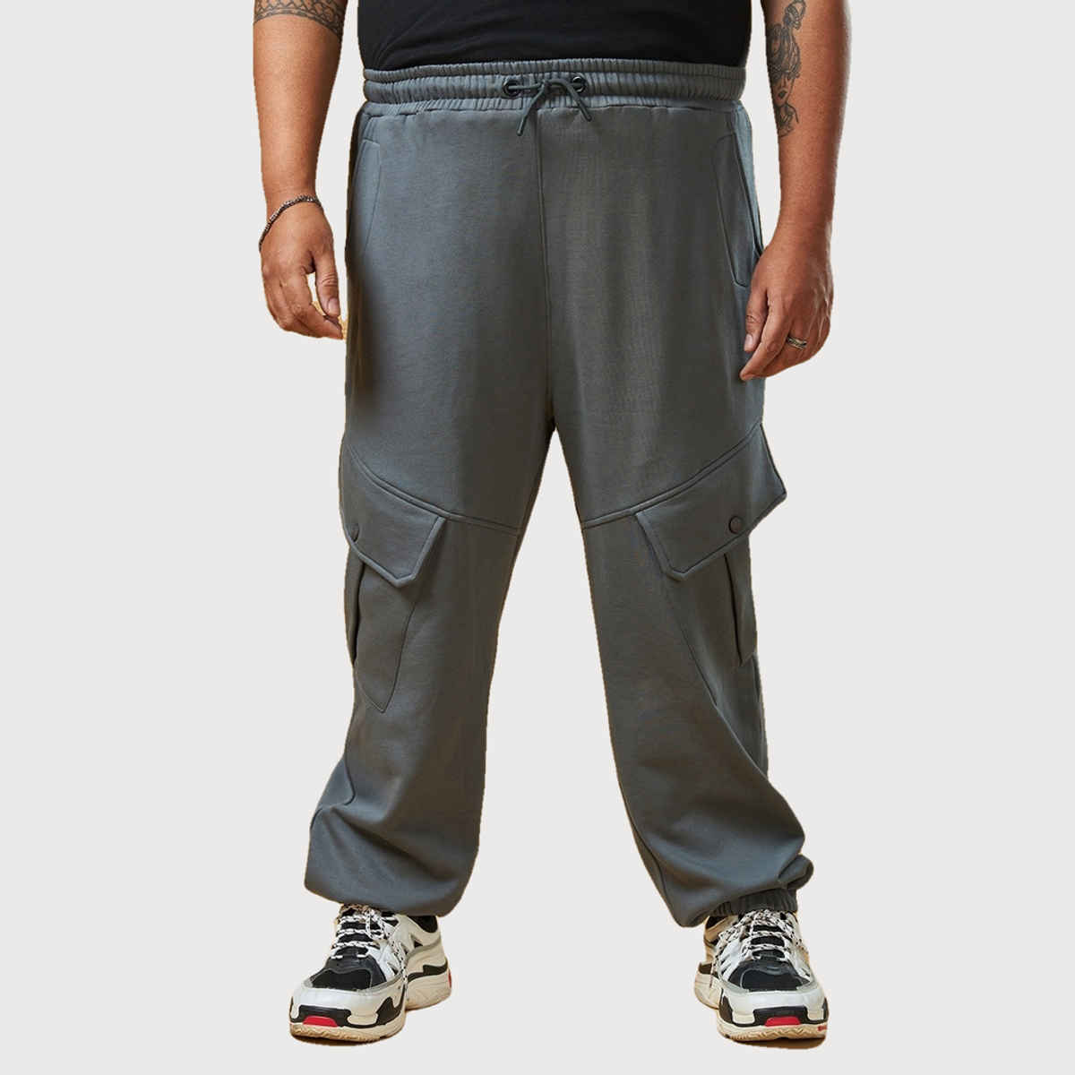 Bewakoof Men's Super Loose Fit Plus Size Cargo Joggers | Grey - 3XL
