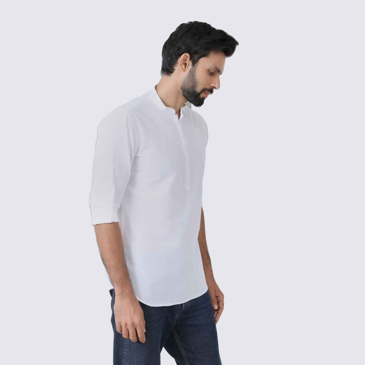 See Designs Men's Deluxe Cotton Short Kurta | Off-White - M