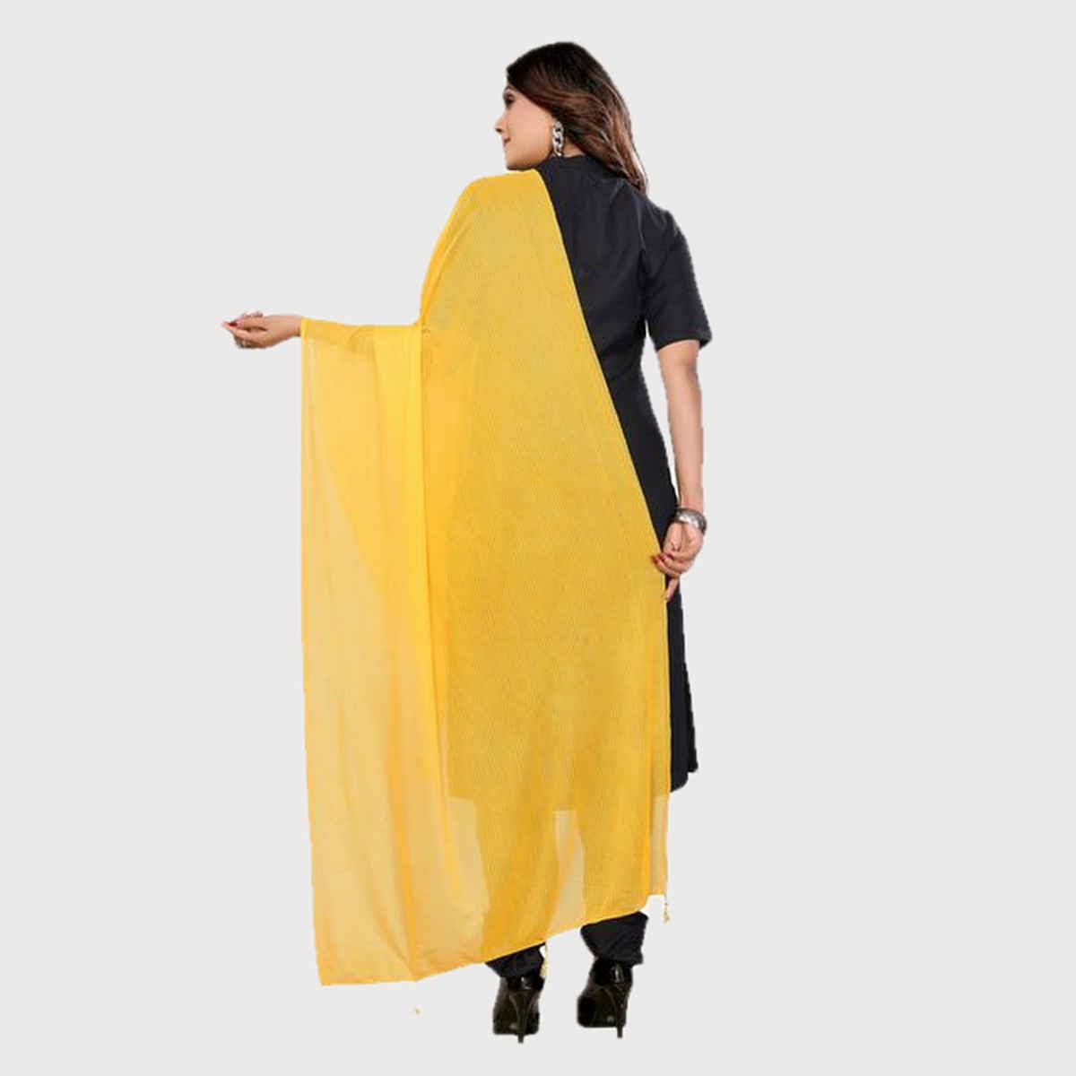 FABFLICK Lycra Made Plain Solid Women's Dupatta With Tassels | Yellow