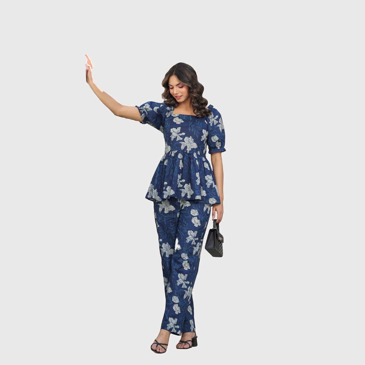 Jisora Women's Blue Cotton Co-ord Sets | S - CS1786