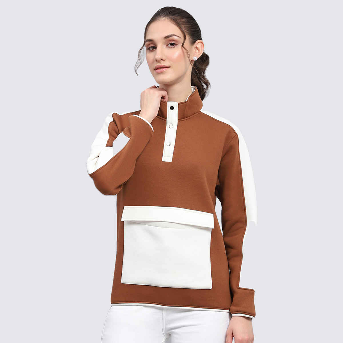 Rock.It By Monte Carlo Womens Solid Brown Mock Neck Full Sleeve Sweatshirt | 2240102621-2-36 | M