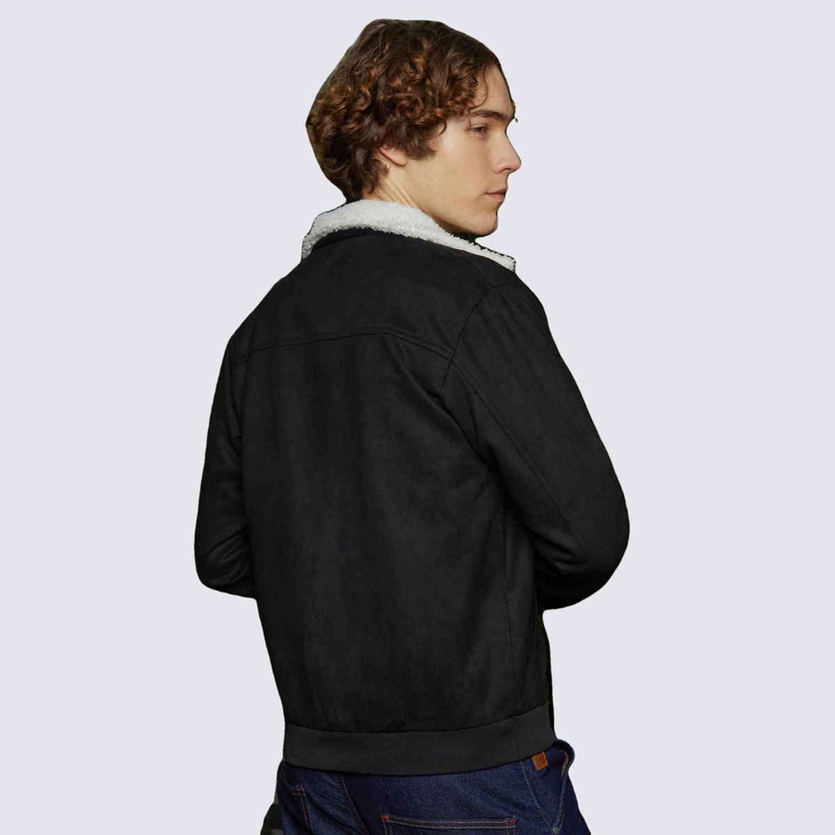 Campus Sutra Men's Fleece-Lined Bomber Jacket | Raven Black & Chalk White - S