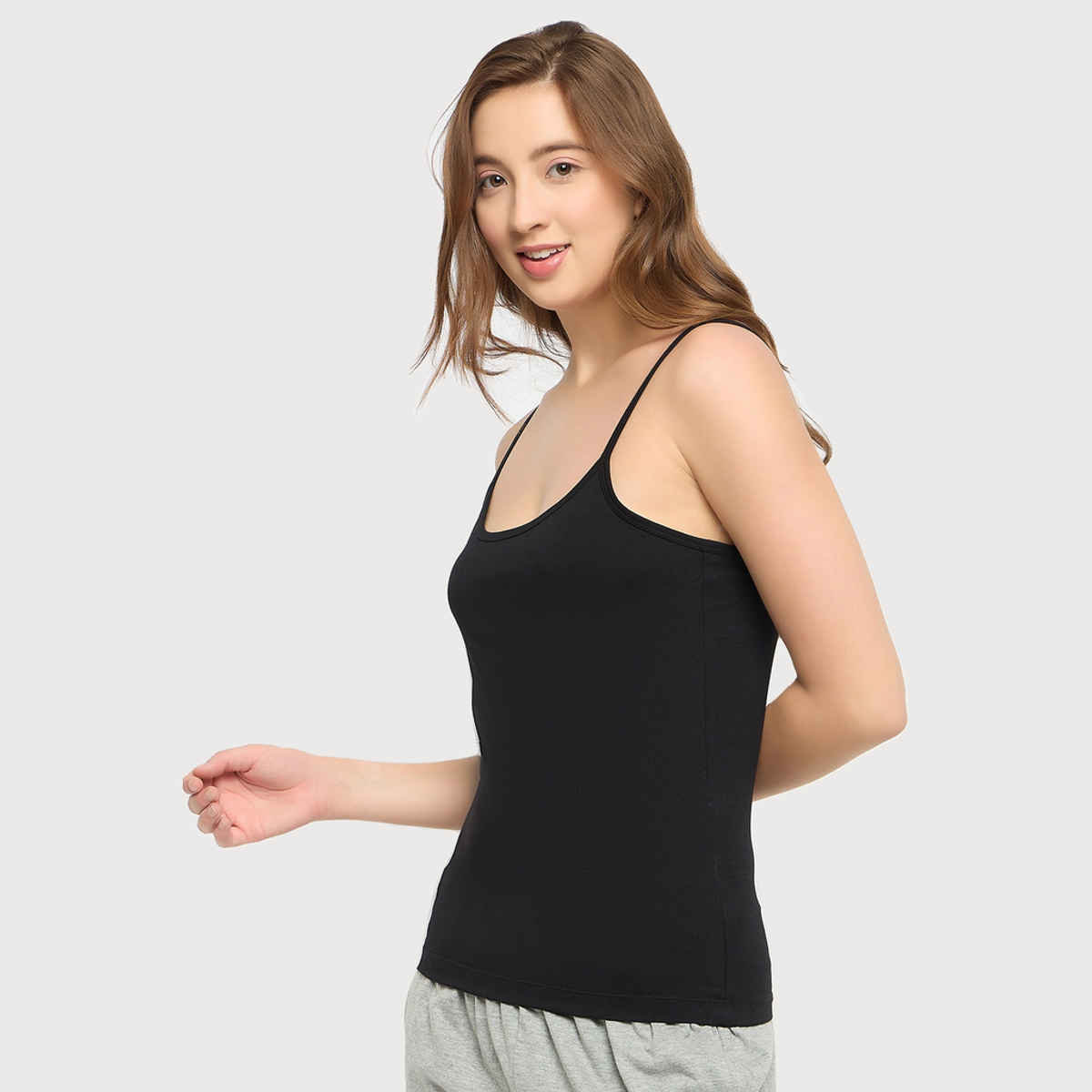 Clovia Chic Basic Camisole - Cotton | Black | XXL