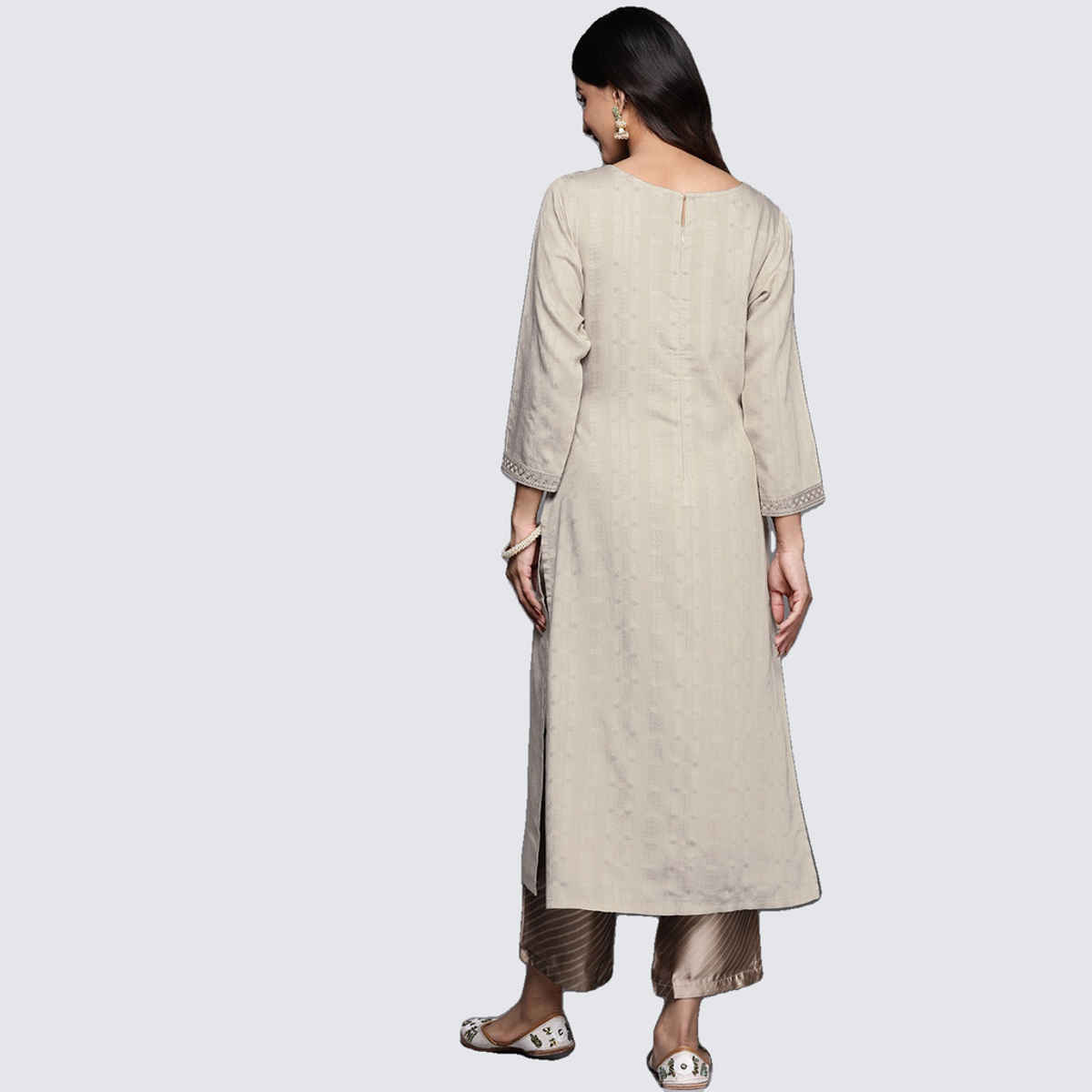 Libas Women Taupe Viscose (Dobby) Self Design With Zari Work Straight Kurta - 28069L