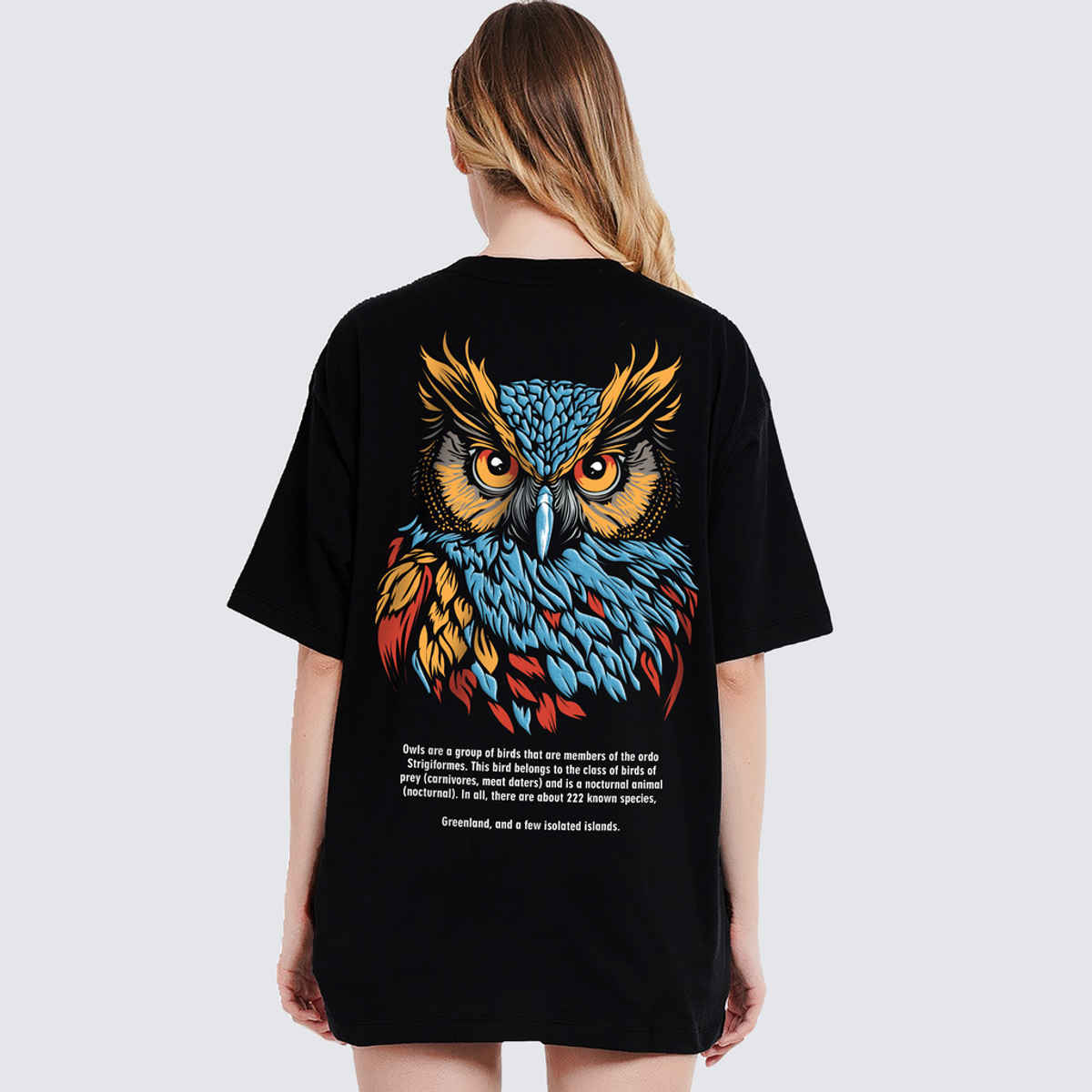 De Tees Women's Oversize Owl T-shirt | Black - L