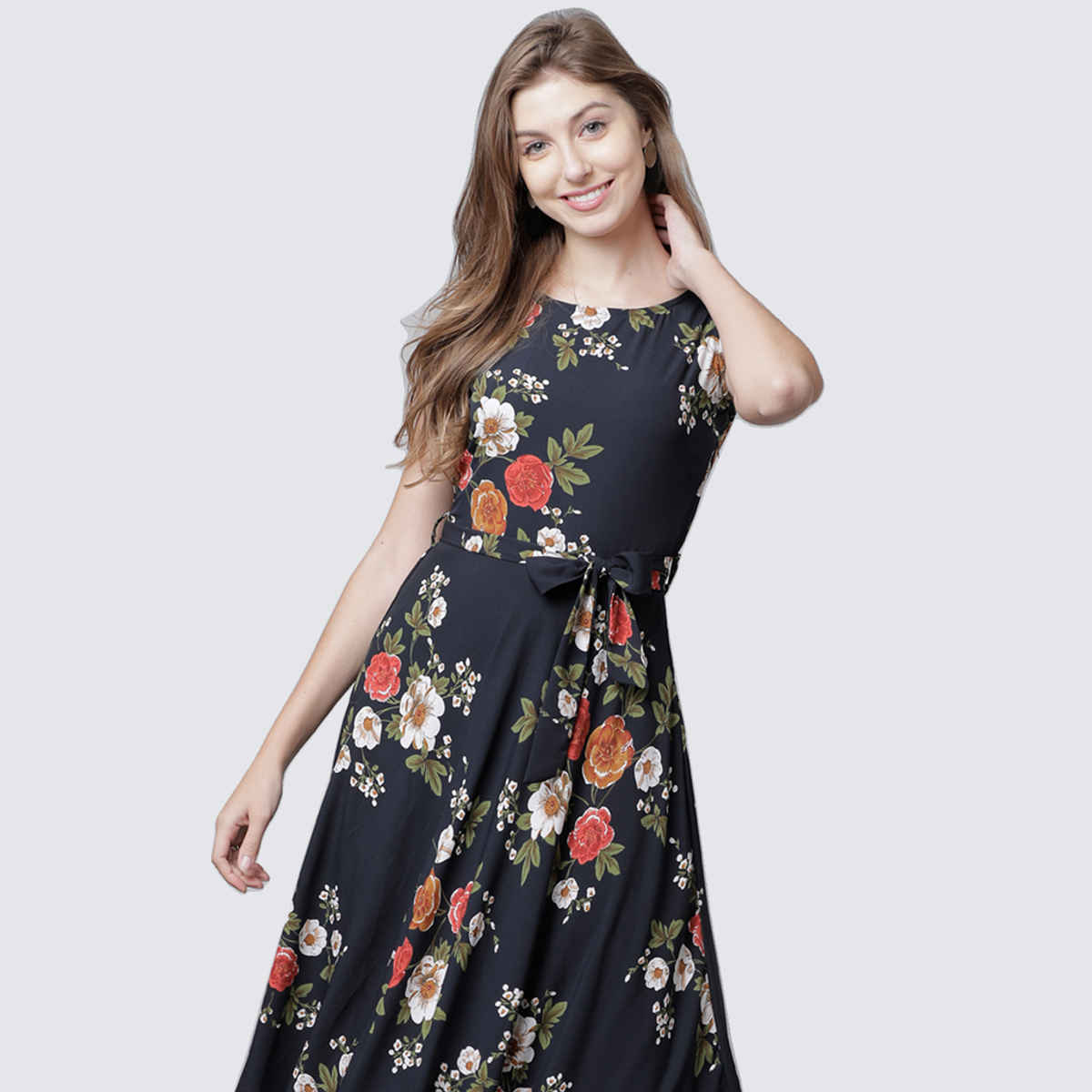 Tokyo Talkies Women's Floral Printed Maxi Dress | Black - XL