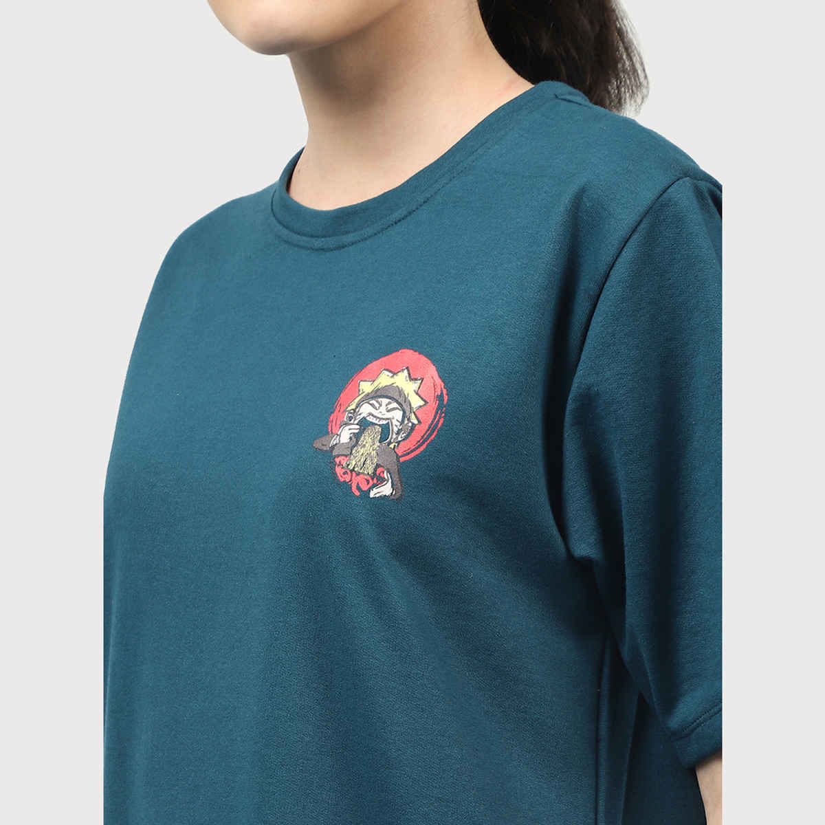 Rigo Women Terry Oversized Printed T-shirt | Teal - S