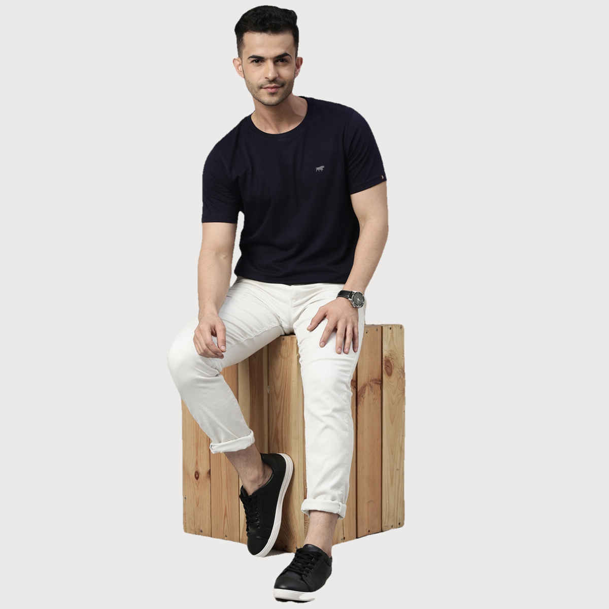 Bushirt Men's Solid Half Sleeves T-shirt | Navy Blue - XL