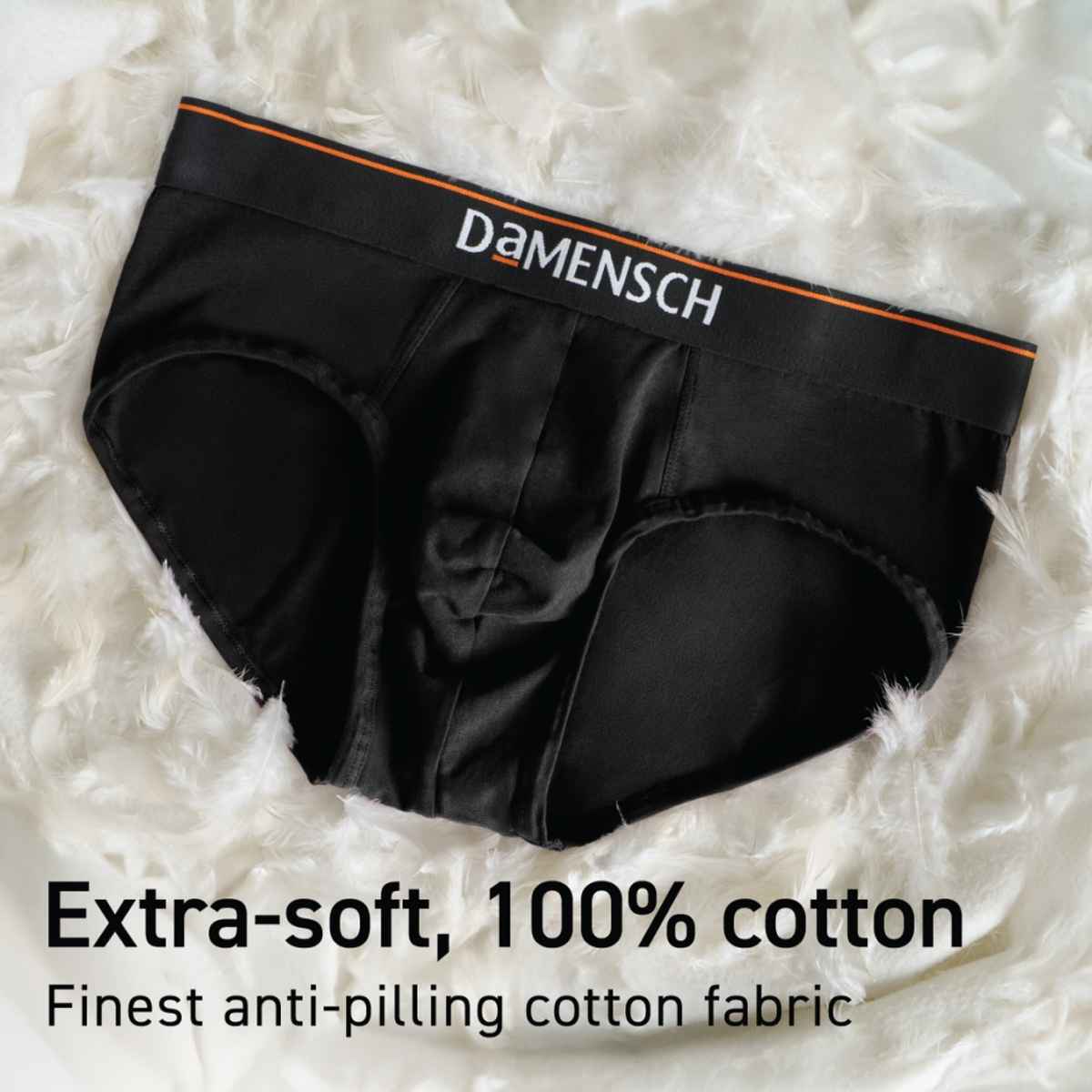 DaMENSCH Men's Brief | Basic Solid, Deo Cotton | Black Knight and Charcoal Dust - M