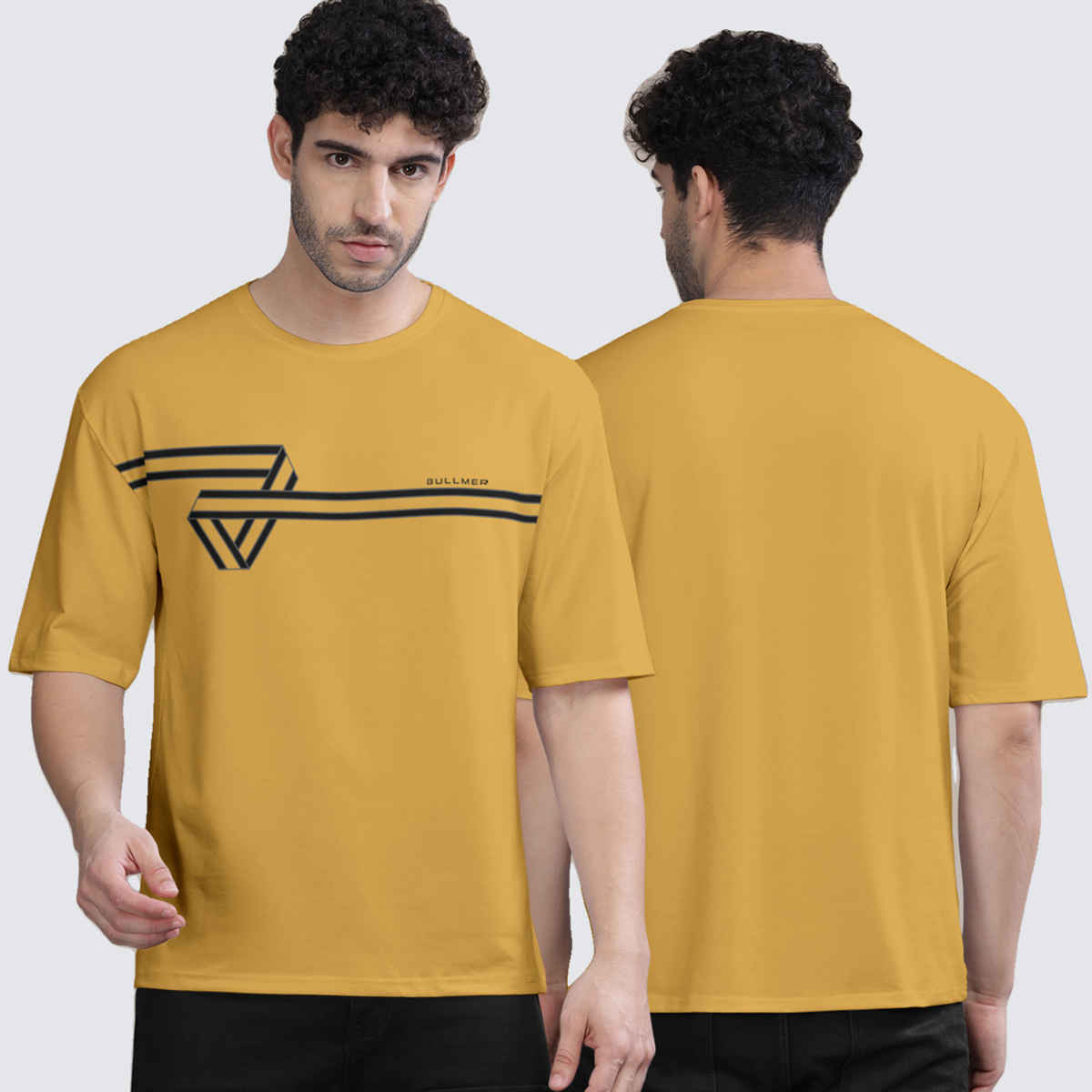 Bullmer Men's Oversized T-shirt Front Printed | Mustard | S