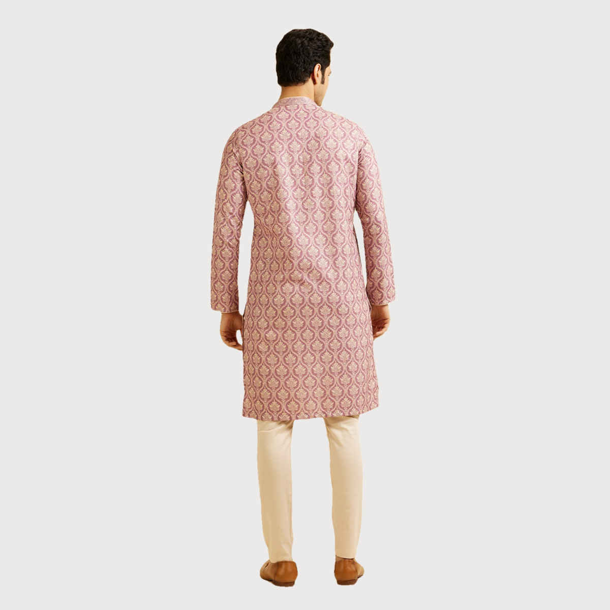 Manyavar Pink Blended Cotton Printed Kurta Set | S