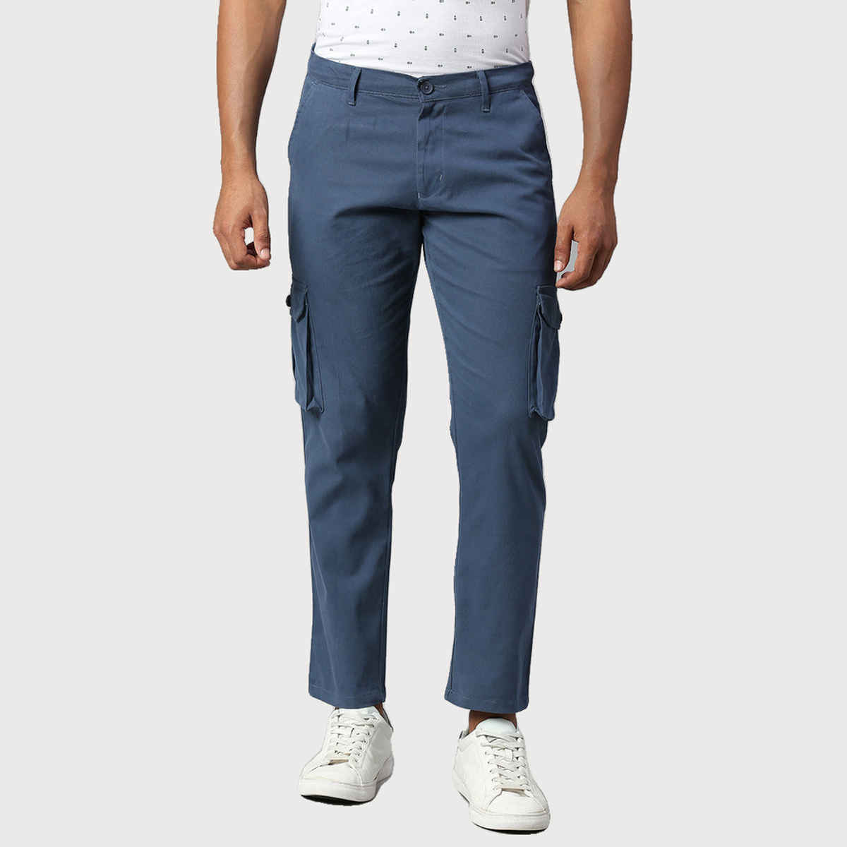 Dennis Lingo Men's Tapered Fit Cotton Cargos Trousers | Petrol Blue | 34