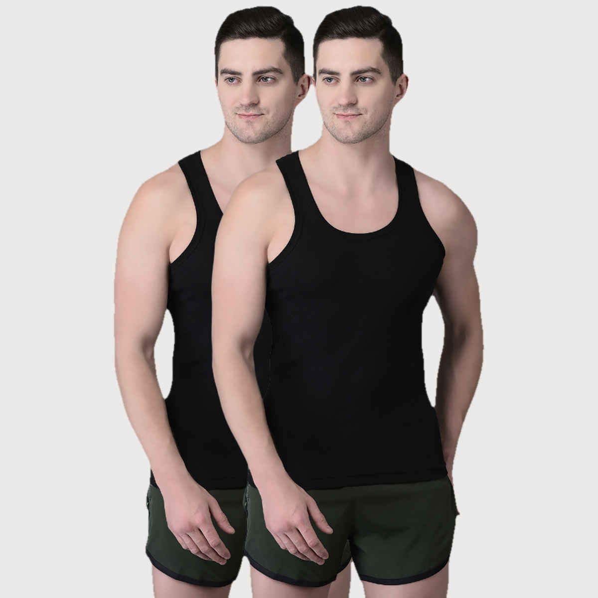 Dollar Bigboss Men's Black Solid Combed Cotton Vest | Pack Of 2 - Black - L