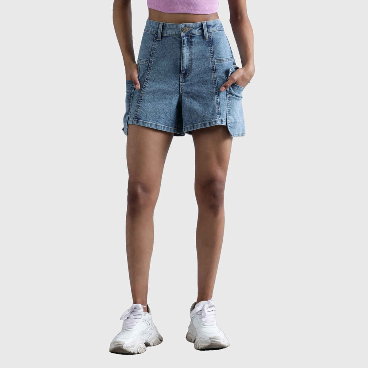 Bene Kleed Women Mid Blue Regular Denim Shorts 36