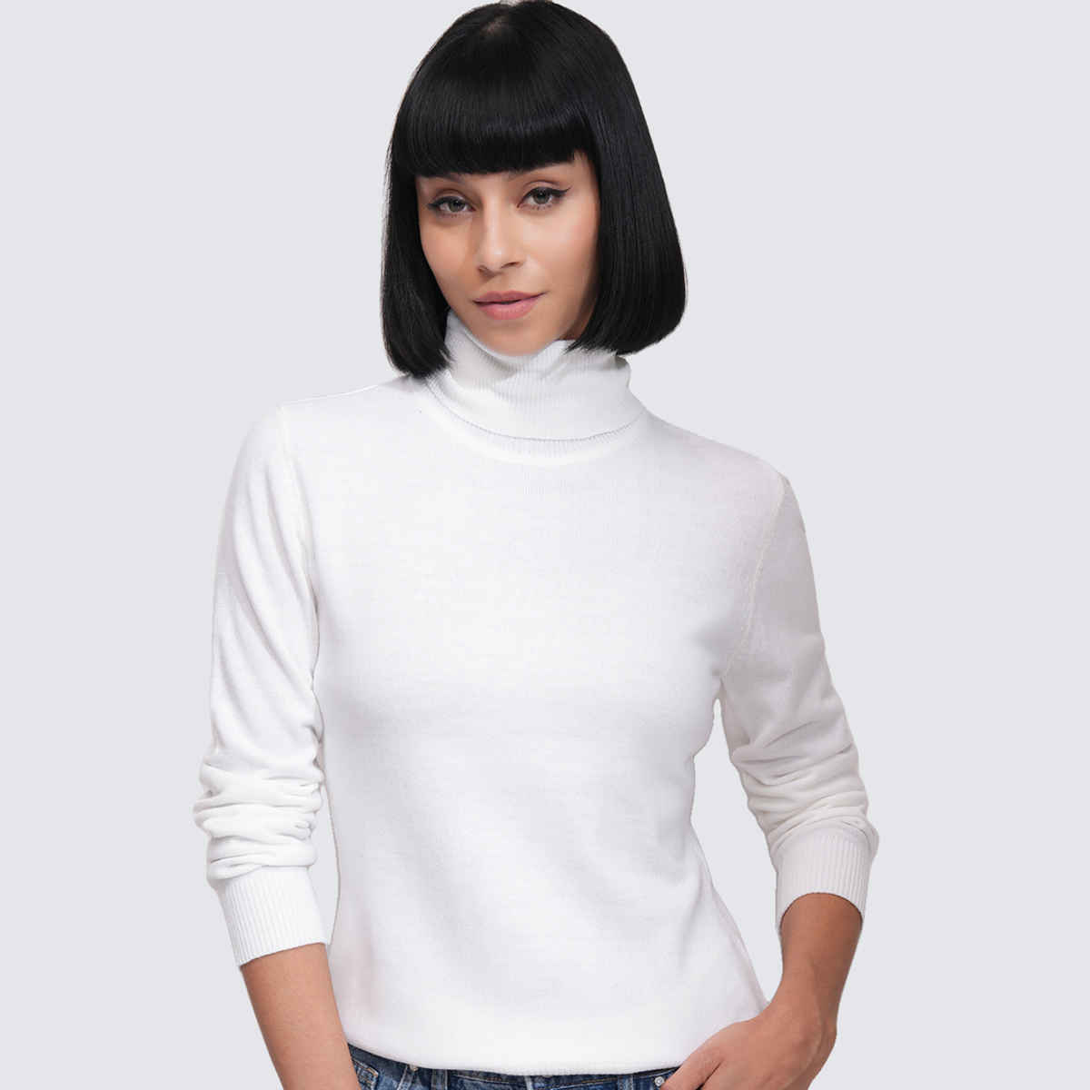Tokyo Talkies Women's Solid Pullover Sweater | Off White - XL