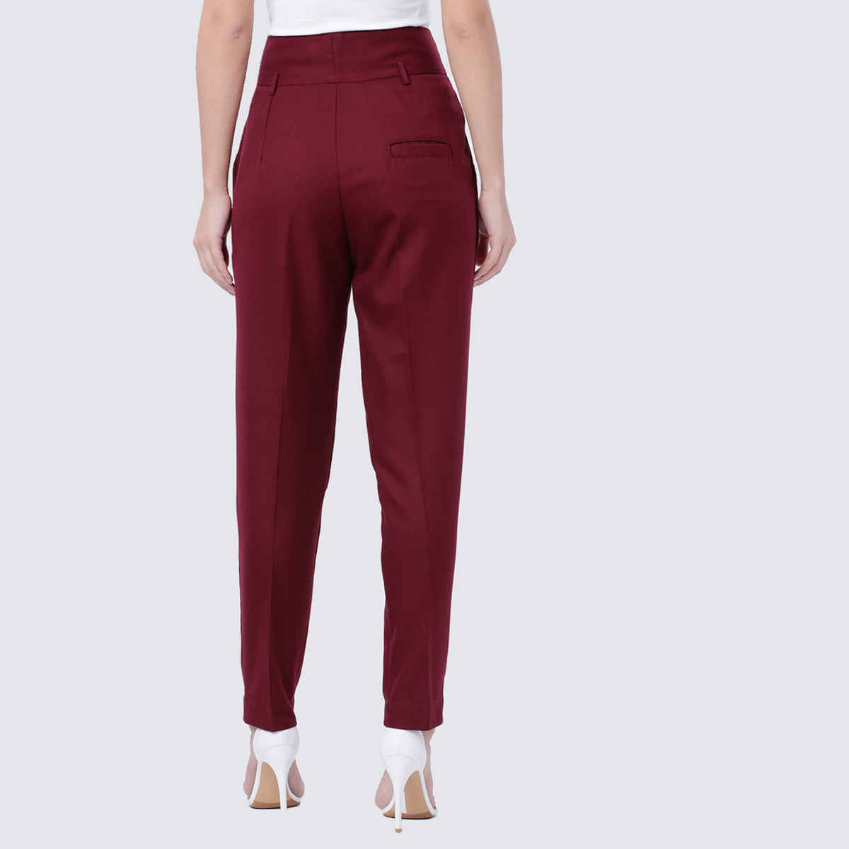 Tokyo Talkies Women's Highwaist Slim Trouser| Burgundy - 32