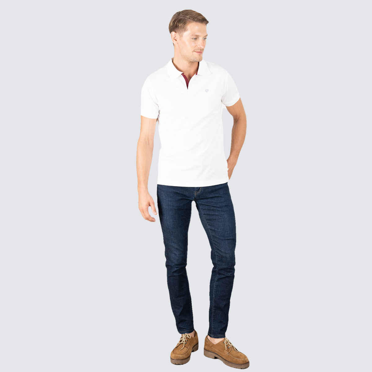 Lux Cozi Men's Solid Cotton Polo T-shirt | White - L