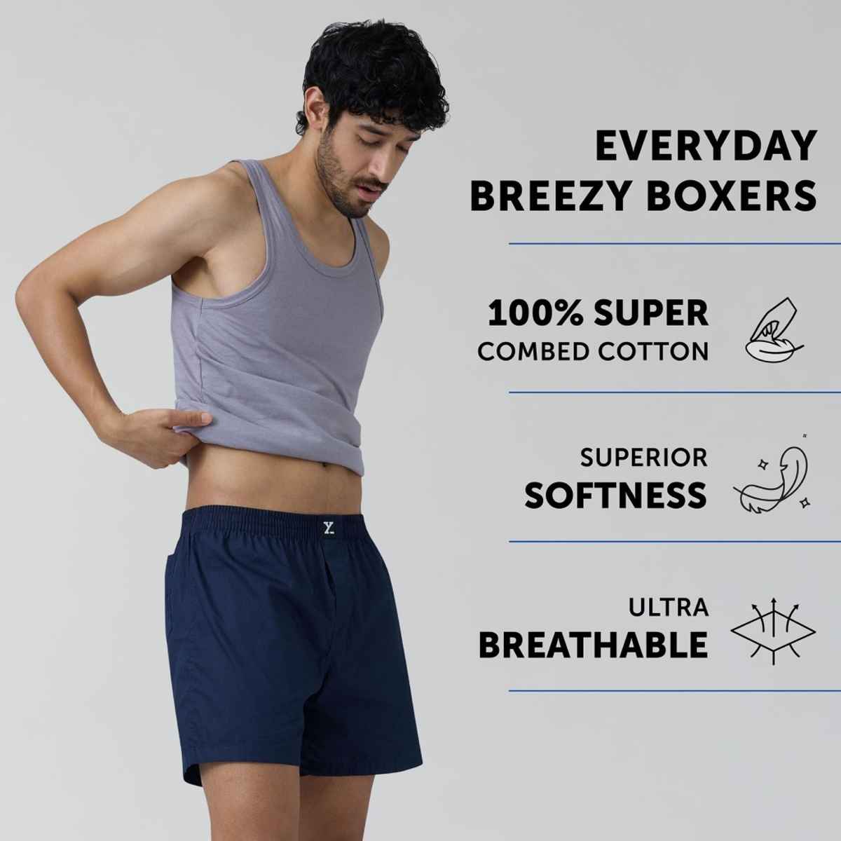 XYXX Men's Cotton Solid Inner Boxers Pack of 1, Midnight Blue| S