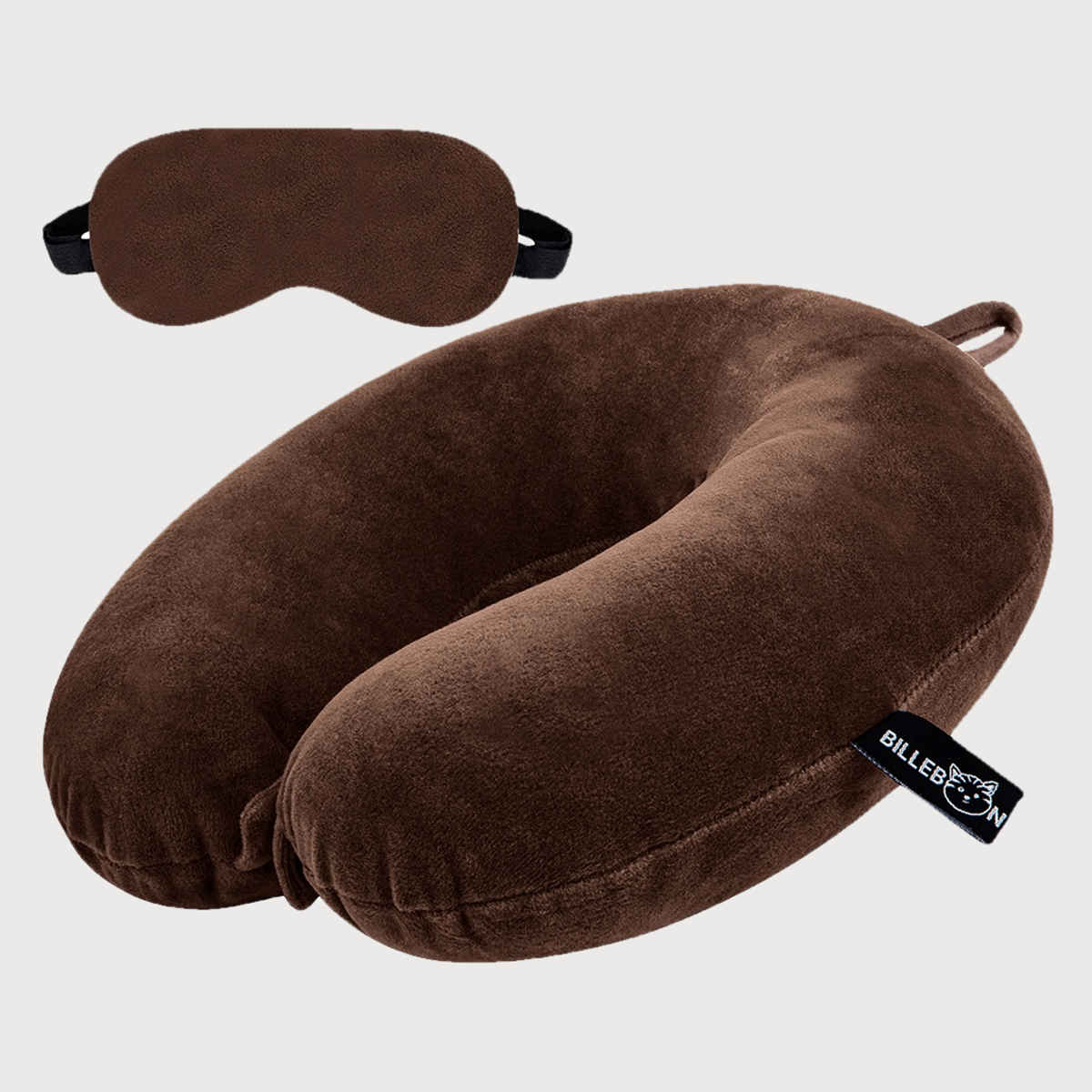 Billebon Unisex Fiber Neck Pillow with Eye Mask | Brown - Free Size