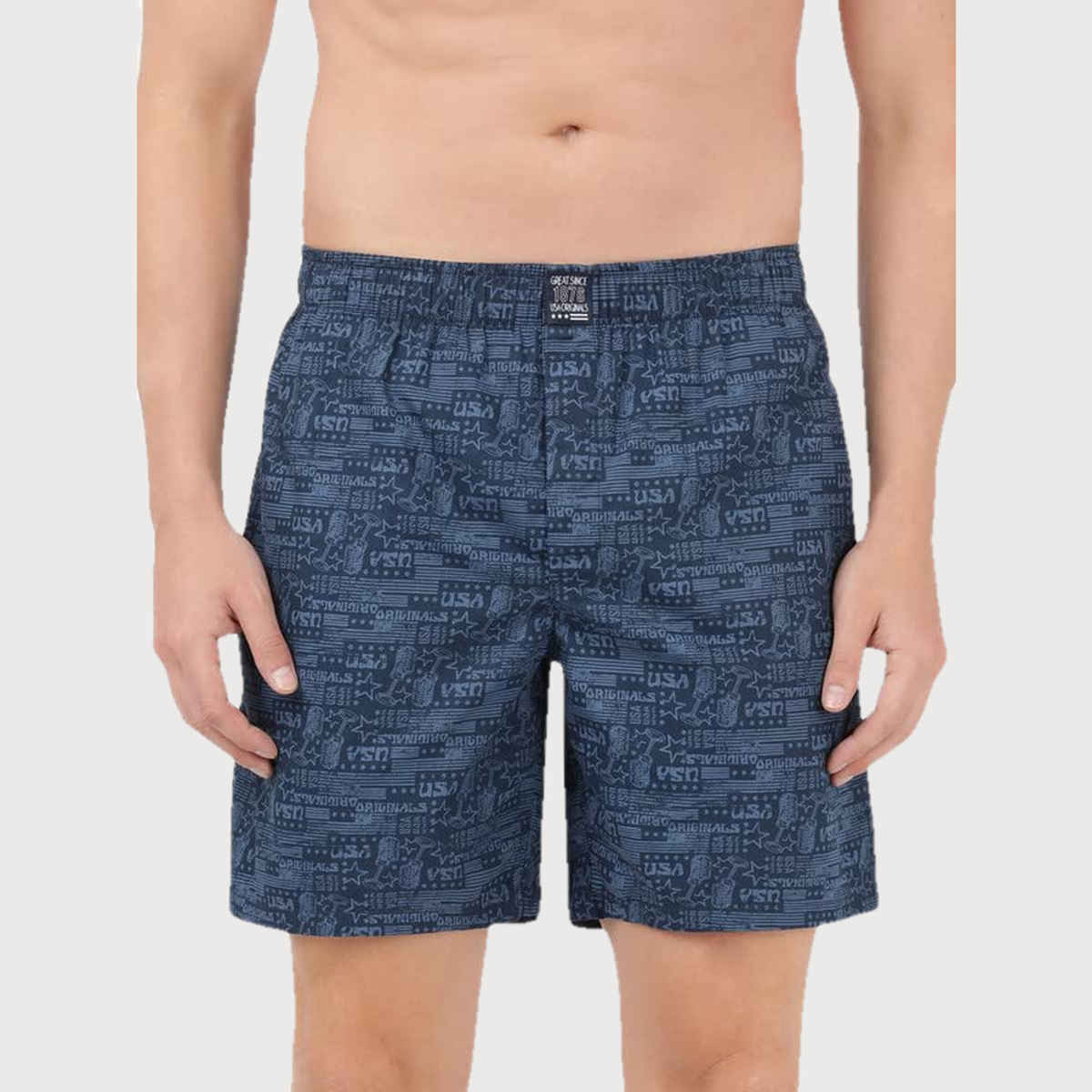 Jockey US57 Men's Combed Cotton Woven Printed Underwear Boxer Short-Side Pocket | PO2 | Navy-Brick Red - M