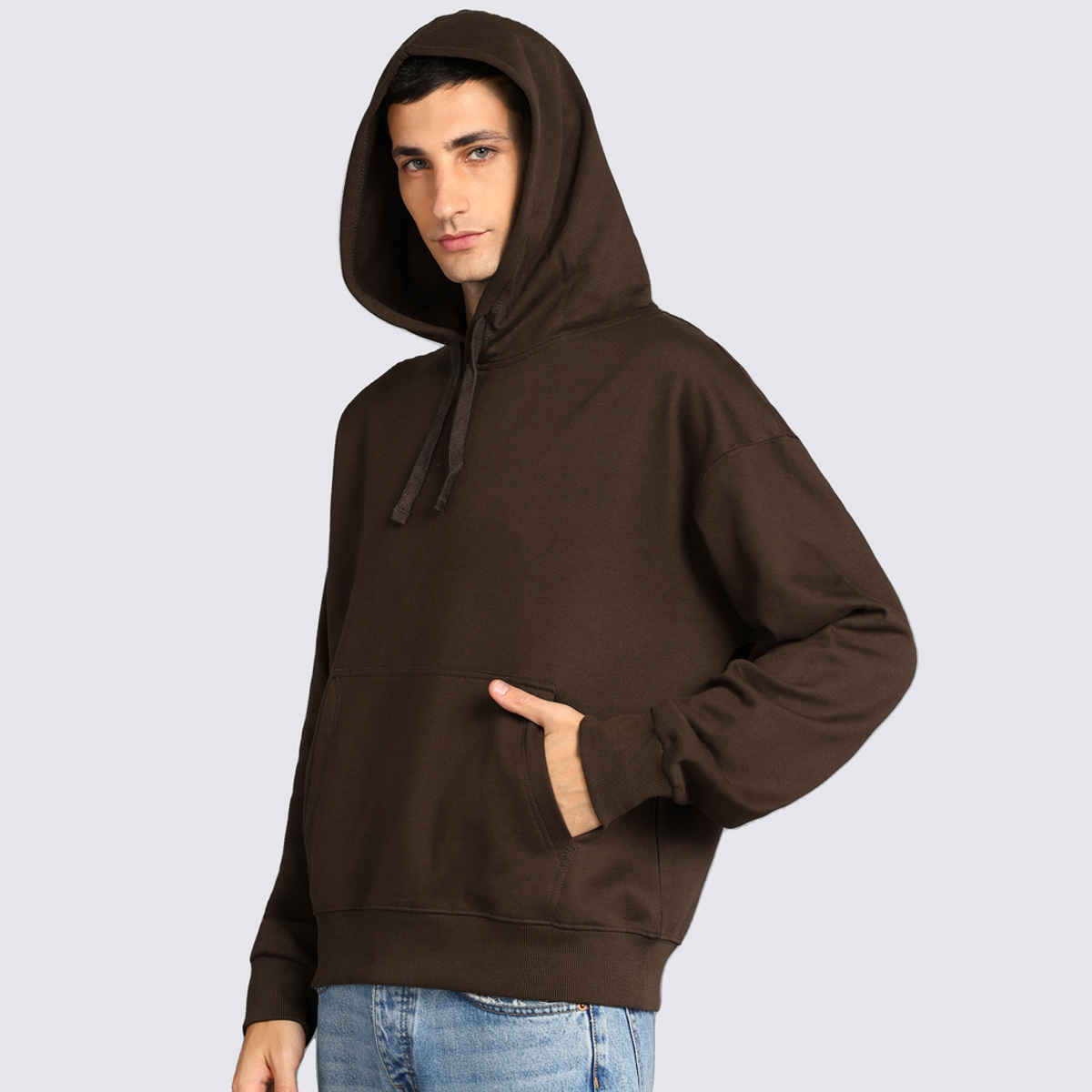 Alan Jones Clothing Men's Cotton Blend Hooded Neck Loose Oversized Hoodie | Coffee - L