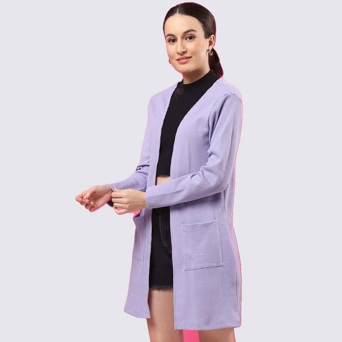Rigo Women Waffle Shrug | Light Purple - Free Size