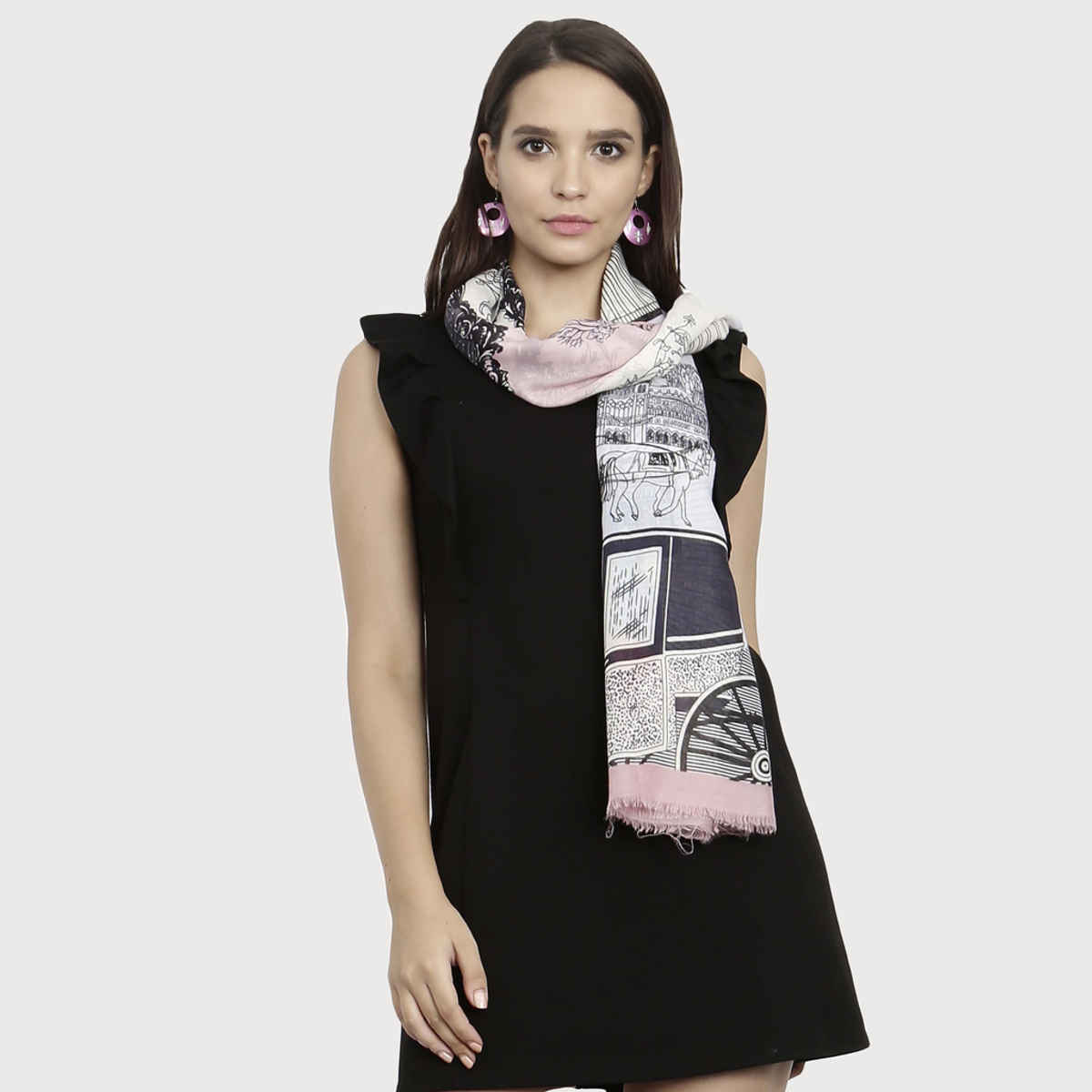 Fabseasons Women's Abstract Viscose Scarf | Pink - One Size