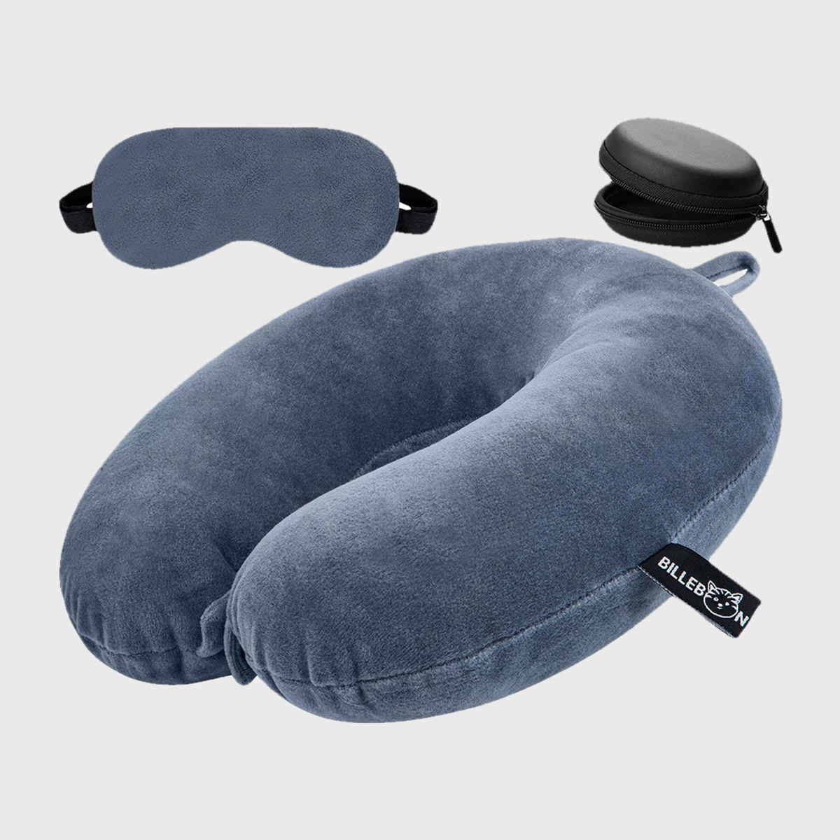 Billebon Unisex Fabric Neck Pillow with Eye Mask | Grey - Free Size