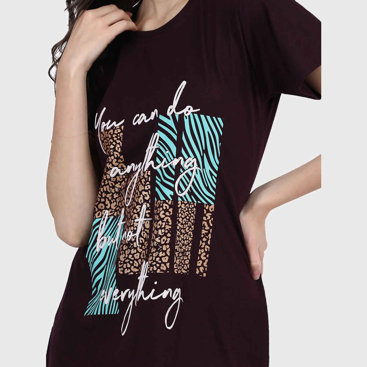 Duchess Women's Cotton Blend Printed Knee Length Nighty | Wine - M