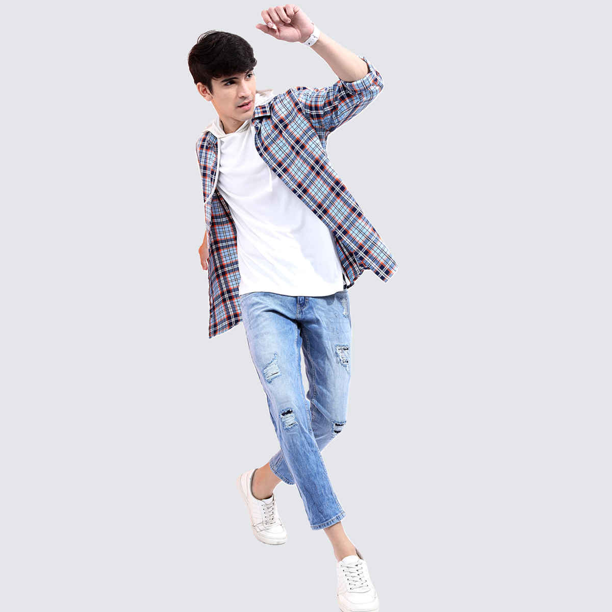 HIGHLANDER Men's Slim Fit Tartan Checked Casual Shirt | Blue - XL