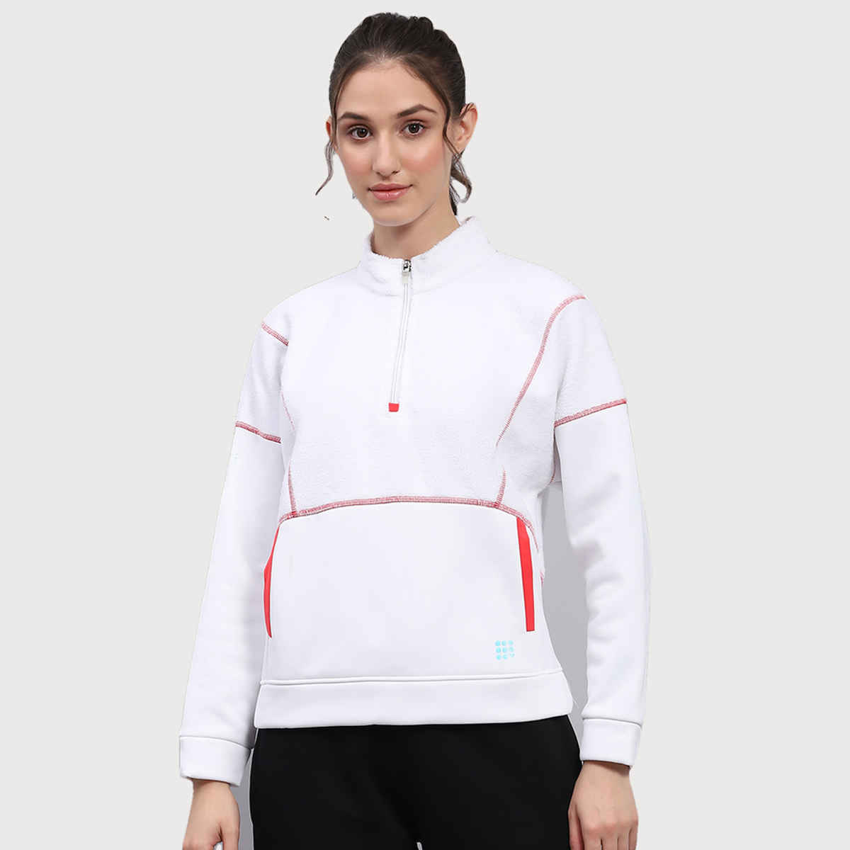 Rock.It By Monte Carlo Womens Solid White Mock Neck Full Sleeve Sweatshirt | 2240102697-1-38 | L